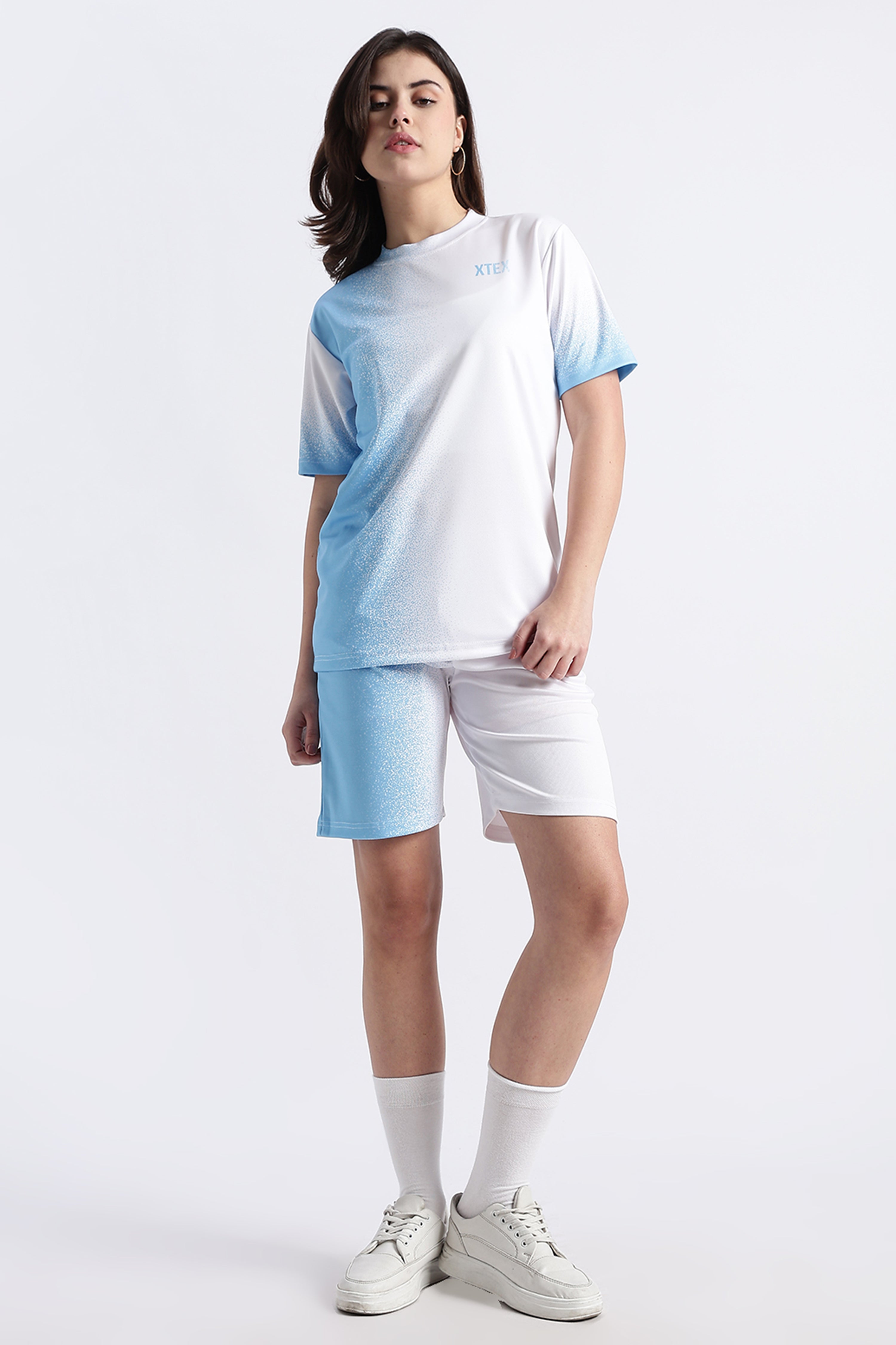 White & Blue Gradient XTEX Athletic Jersey | Lightweight Sportswear Tee