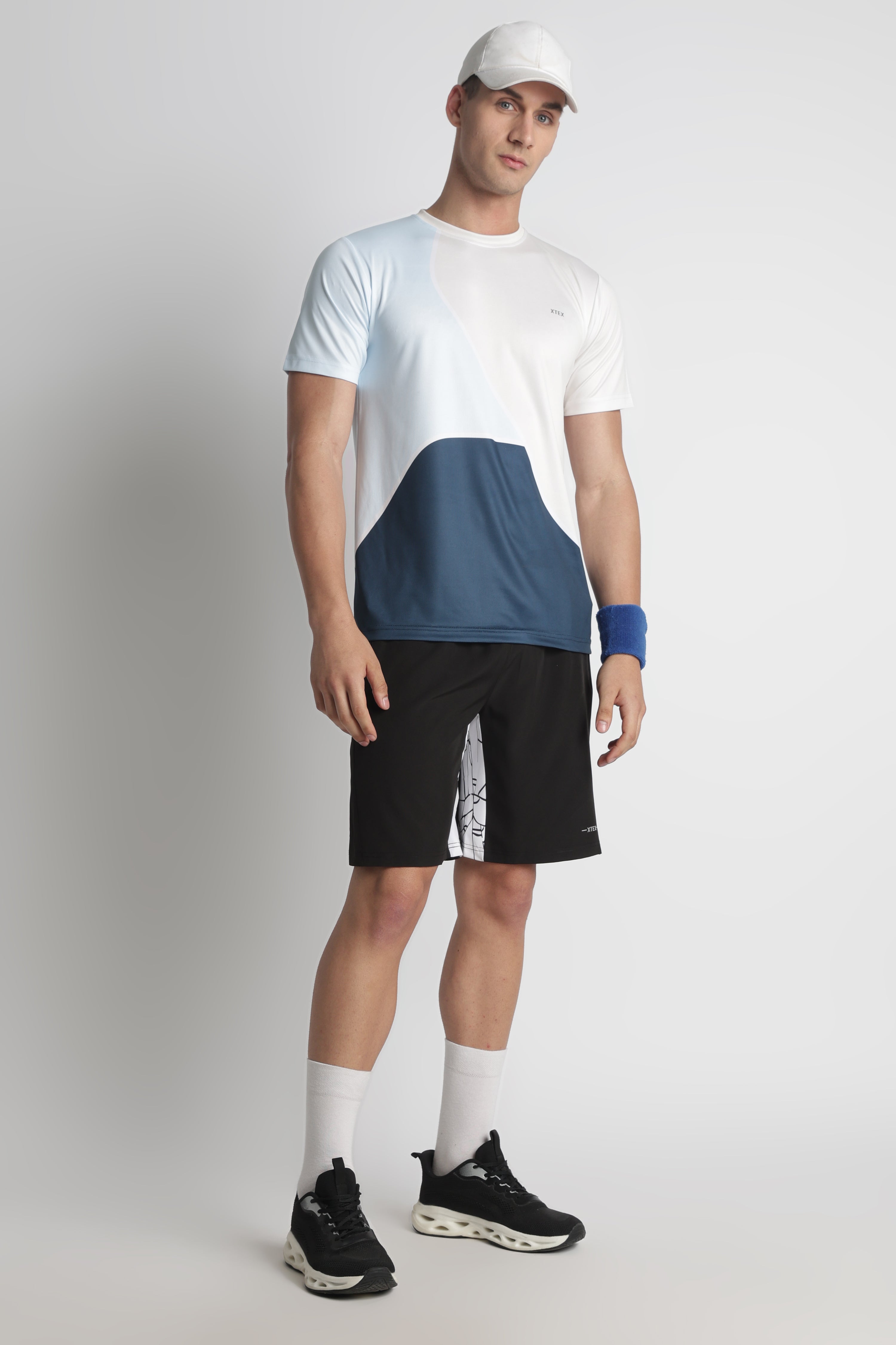 White & Blue Colorblock Athletic Jersey – Breathable Activewear | Xtex
