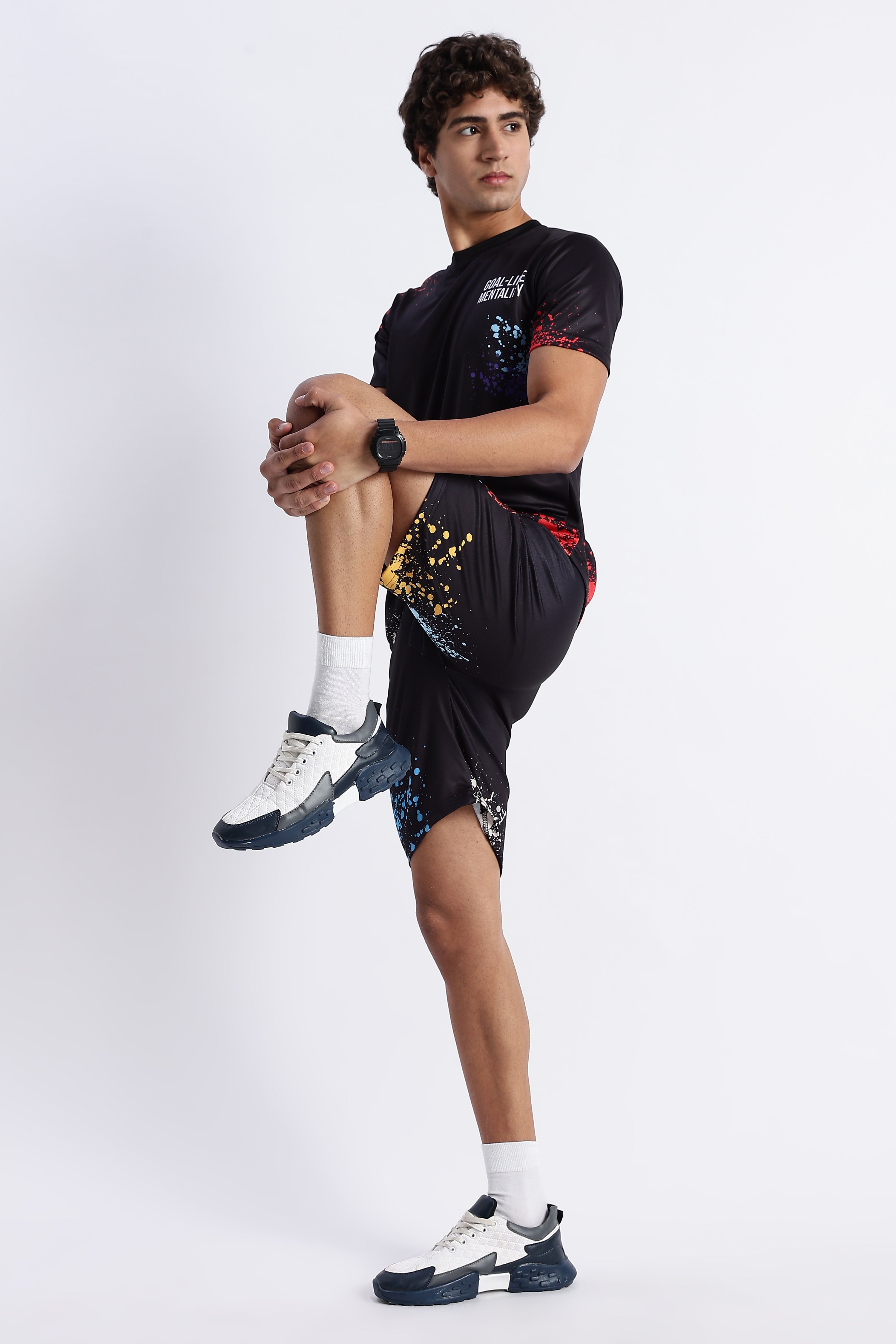 Goal-Line Mentality Activewear Set – Black Paint Splash Tee