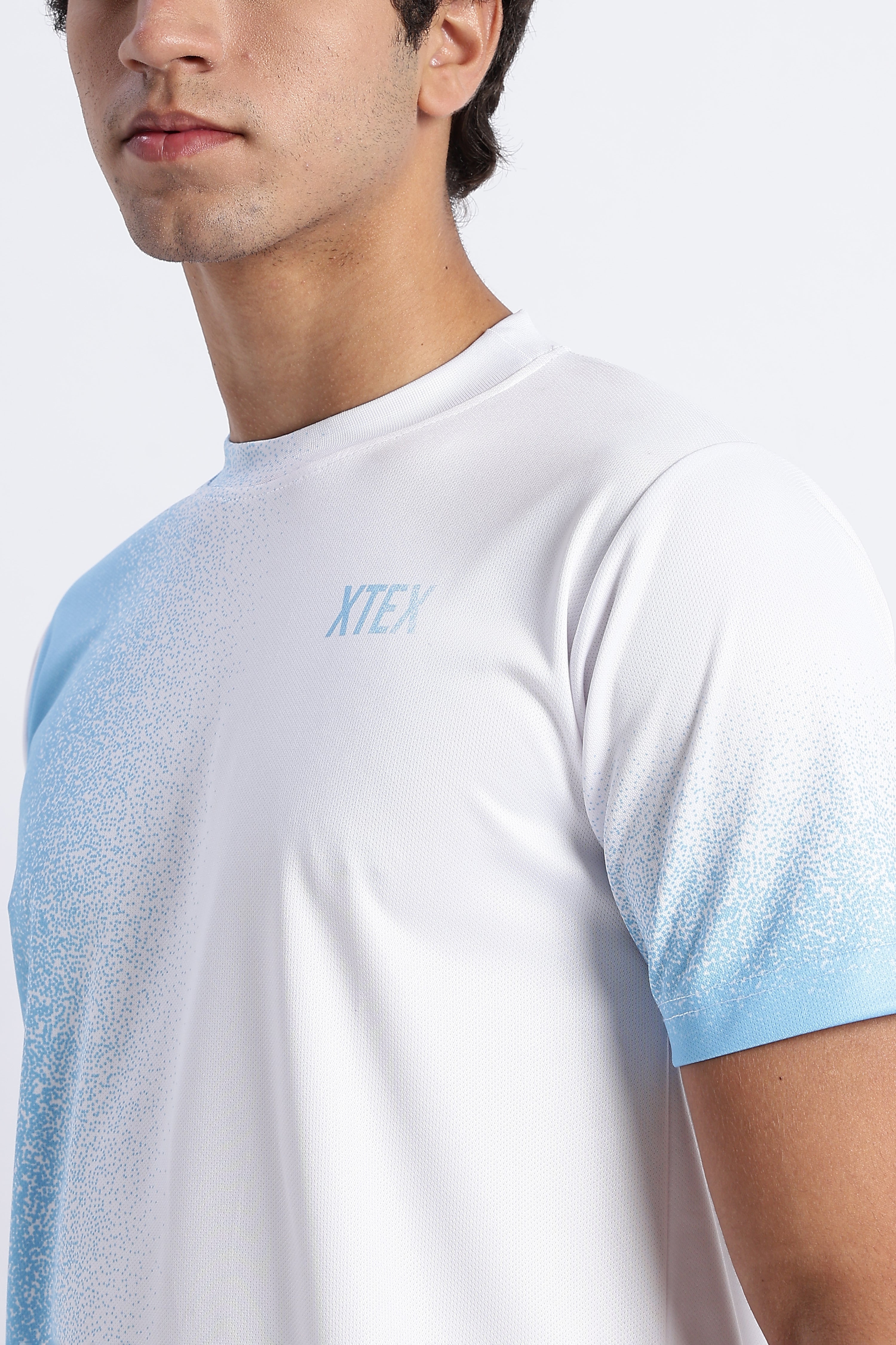 White Gradient Activewear Set – Light Blue Accent Tee
