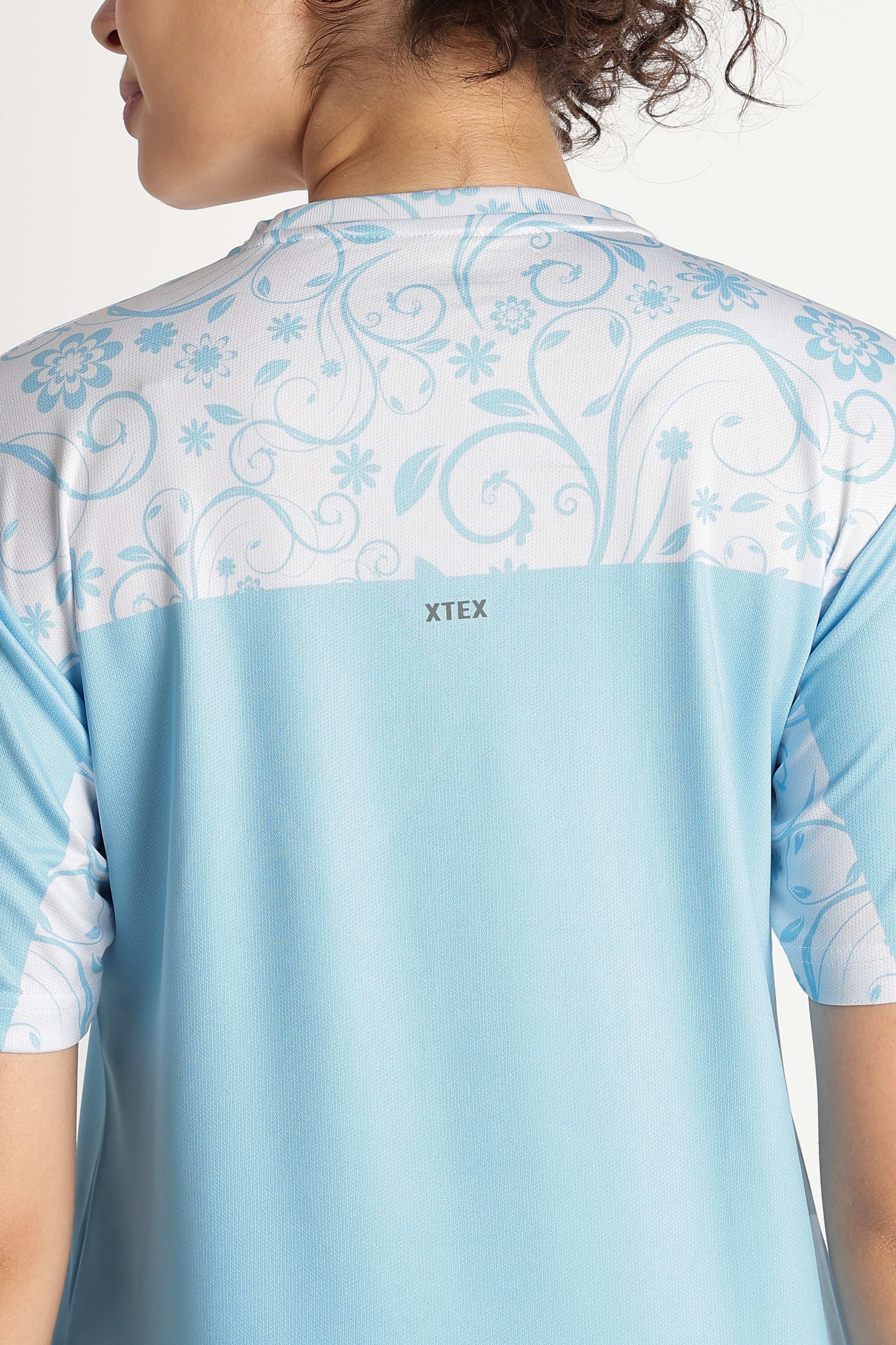 Light Blue Floral Gradient Athletic Jersey | Performance Sportswear Tee