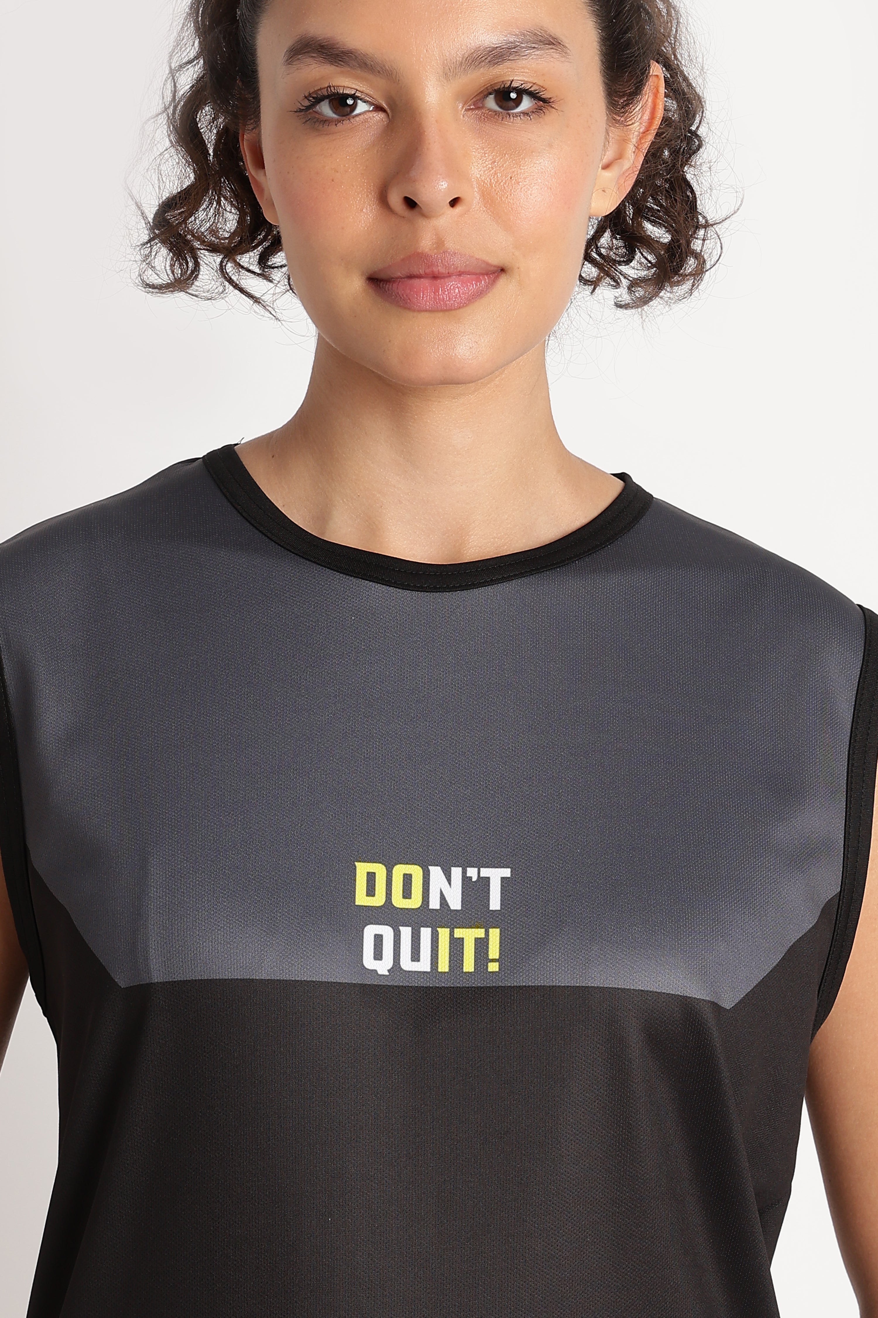 Motivational Sleeveless Athletic Jersey | DON'T QUIT Black Sportswear Tee