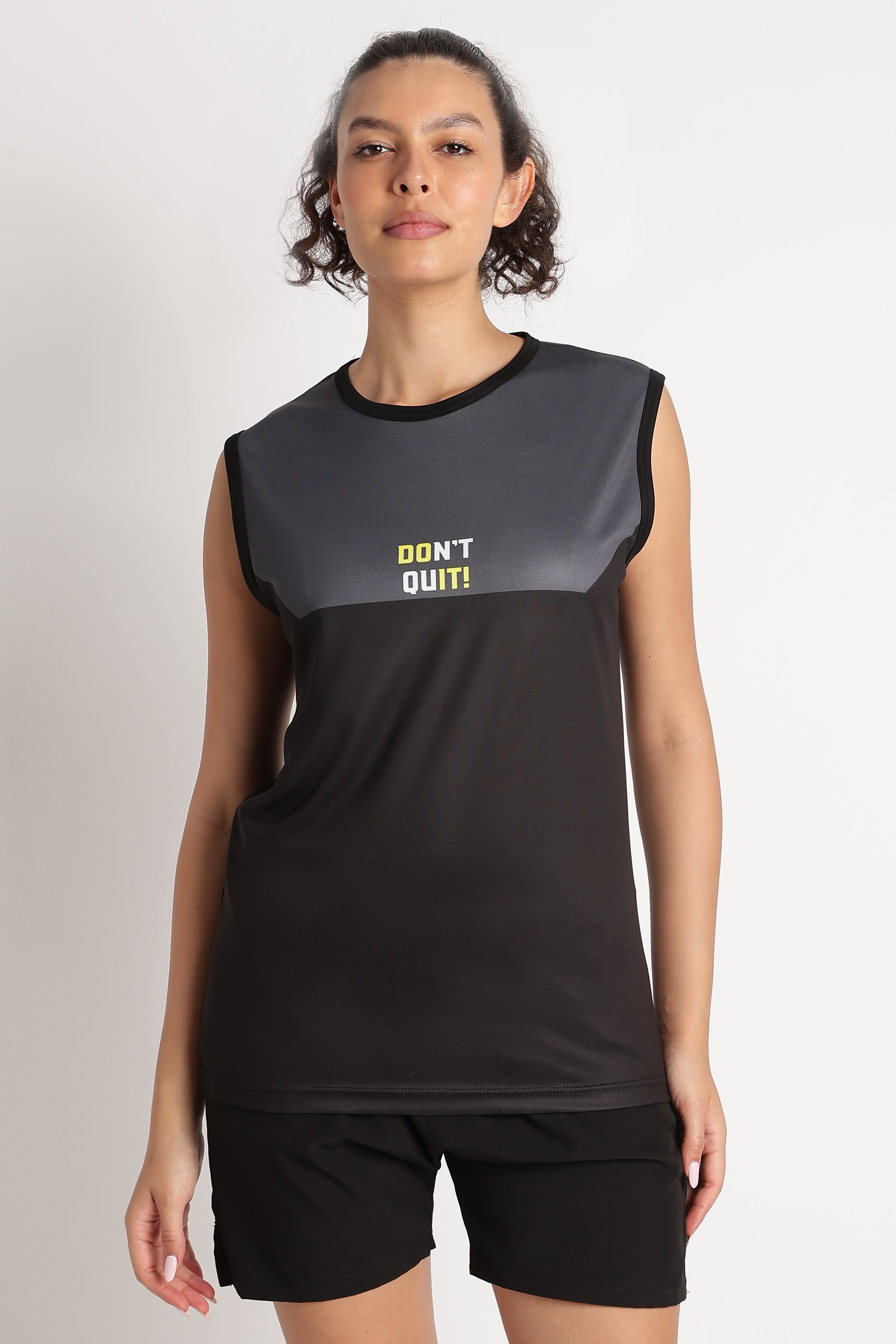 Motivational Sleeveless Athletic Jersey | DON'T QUIT Black Sportswear Tee
