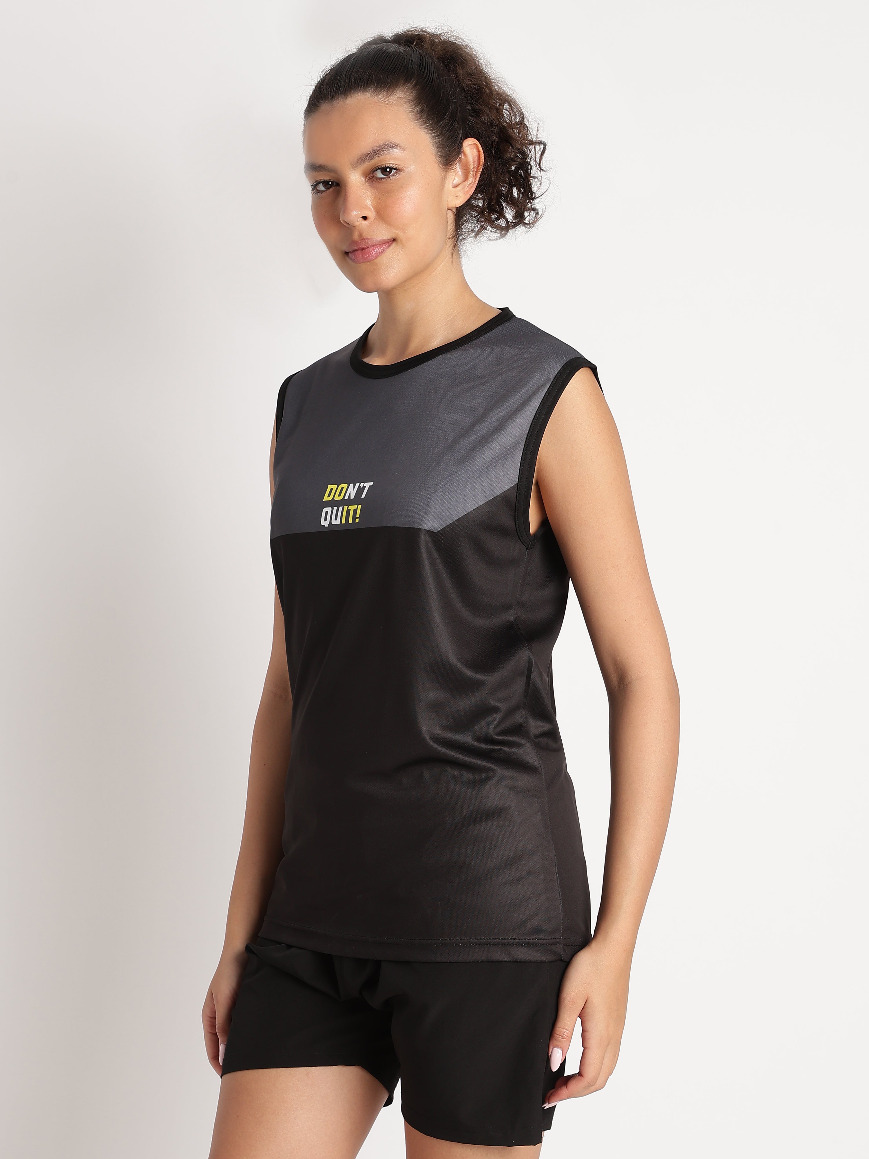 Motivational Sleeveless Athletic Jersey | DON'T QUIT Black Sportswear Tee