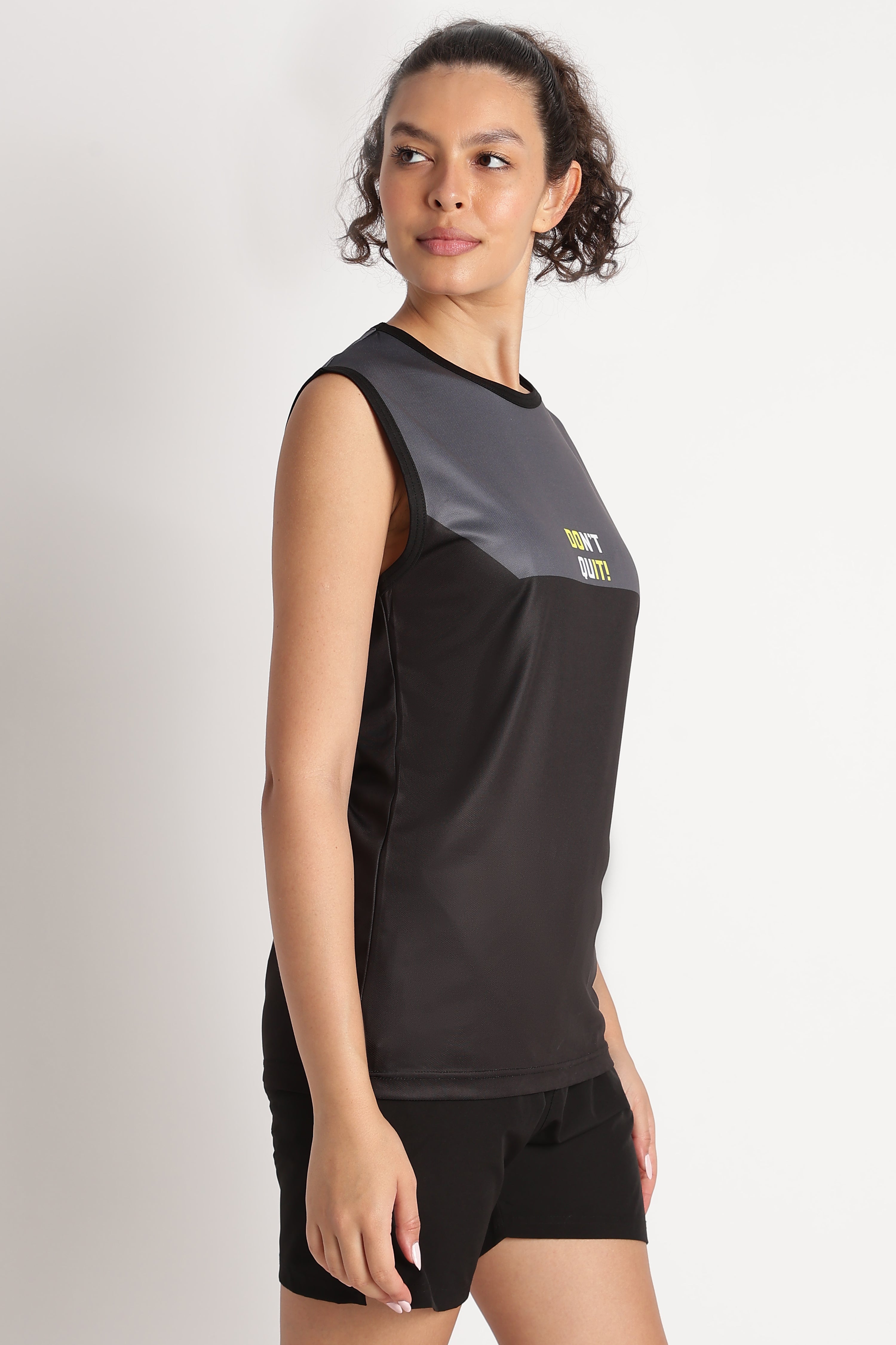 Motivational Sleeveless Athletic Jersey | DON'T QUIT Black Sportswear Tee