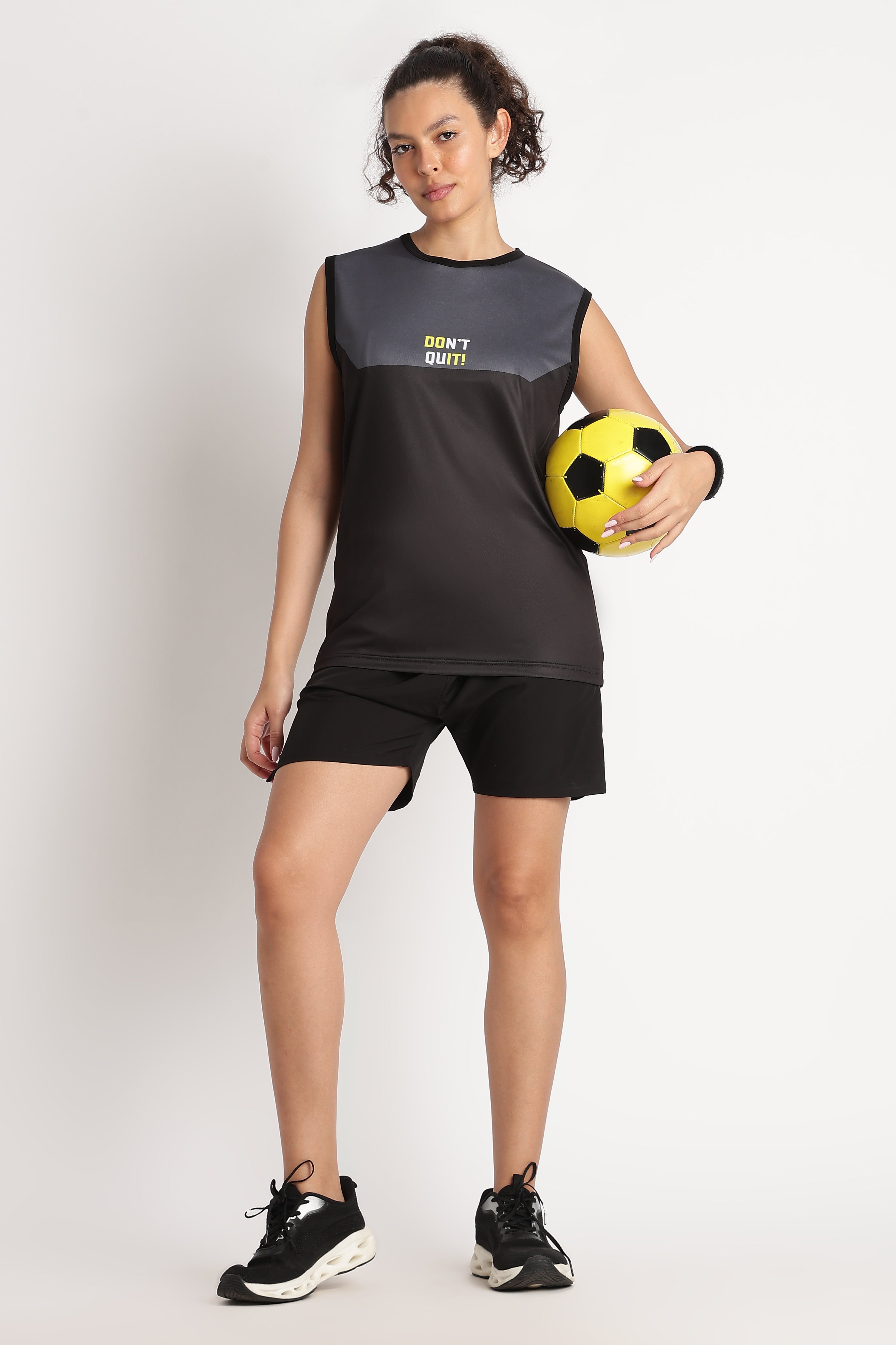 Motivational Sleeveless Athletic Jersey | DON'T QUIT Black Sportswear Tee