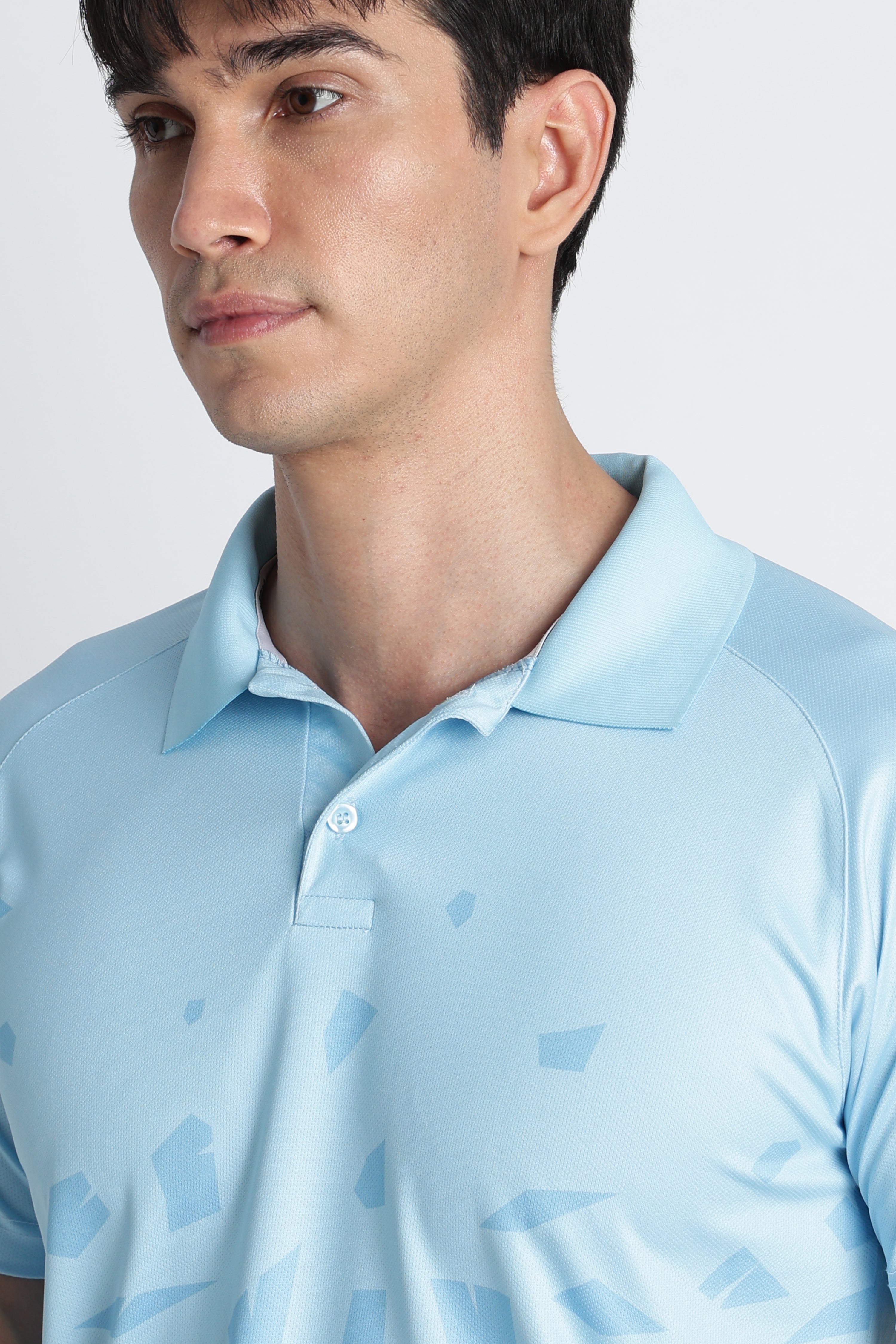 Light Blue Geometric Pattern Activewear Polo
