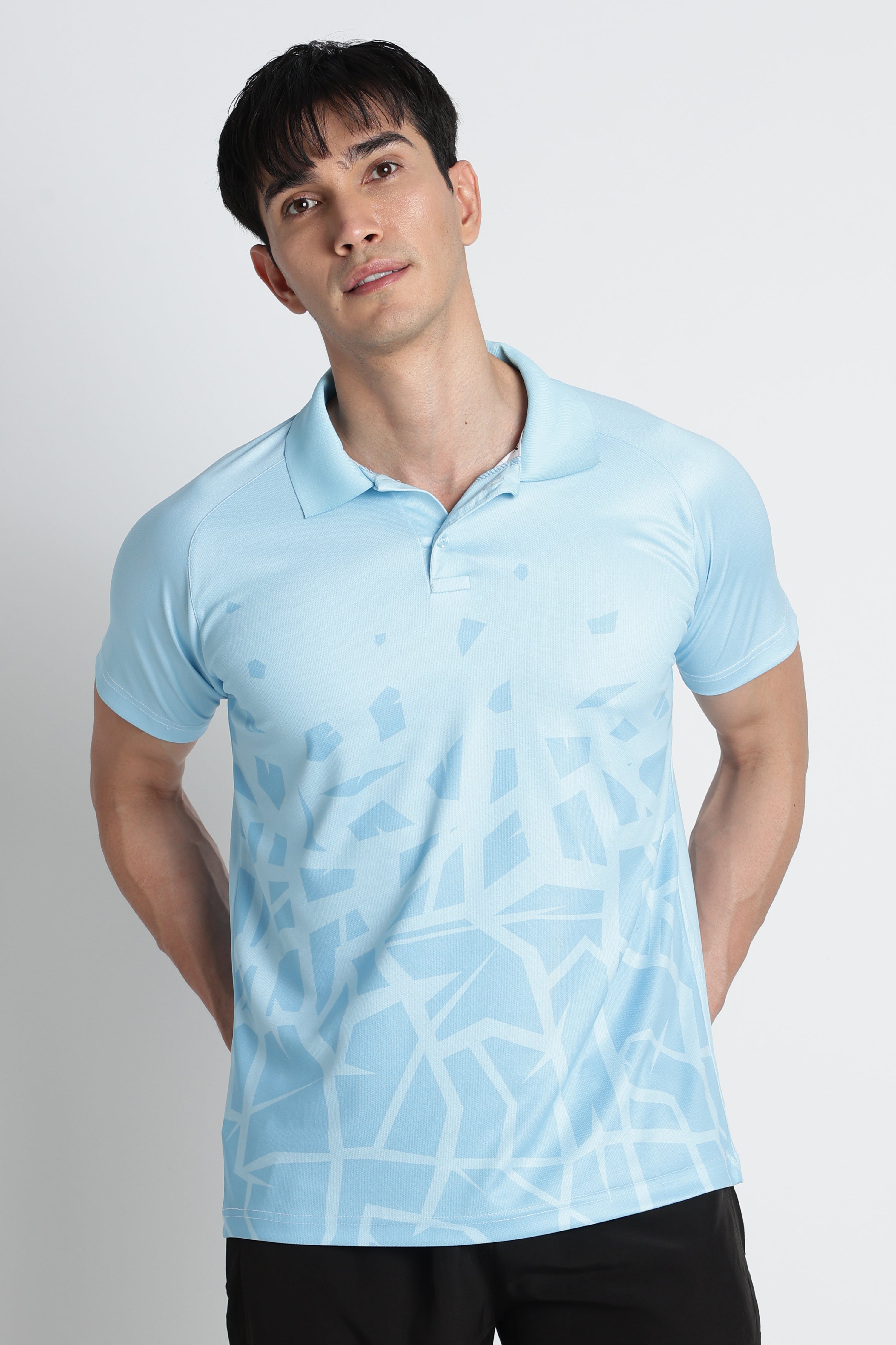 Light Blue Geometric Pattern Activewear Polo
