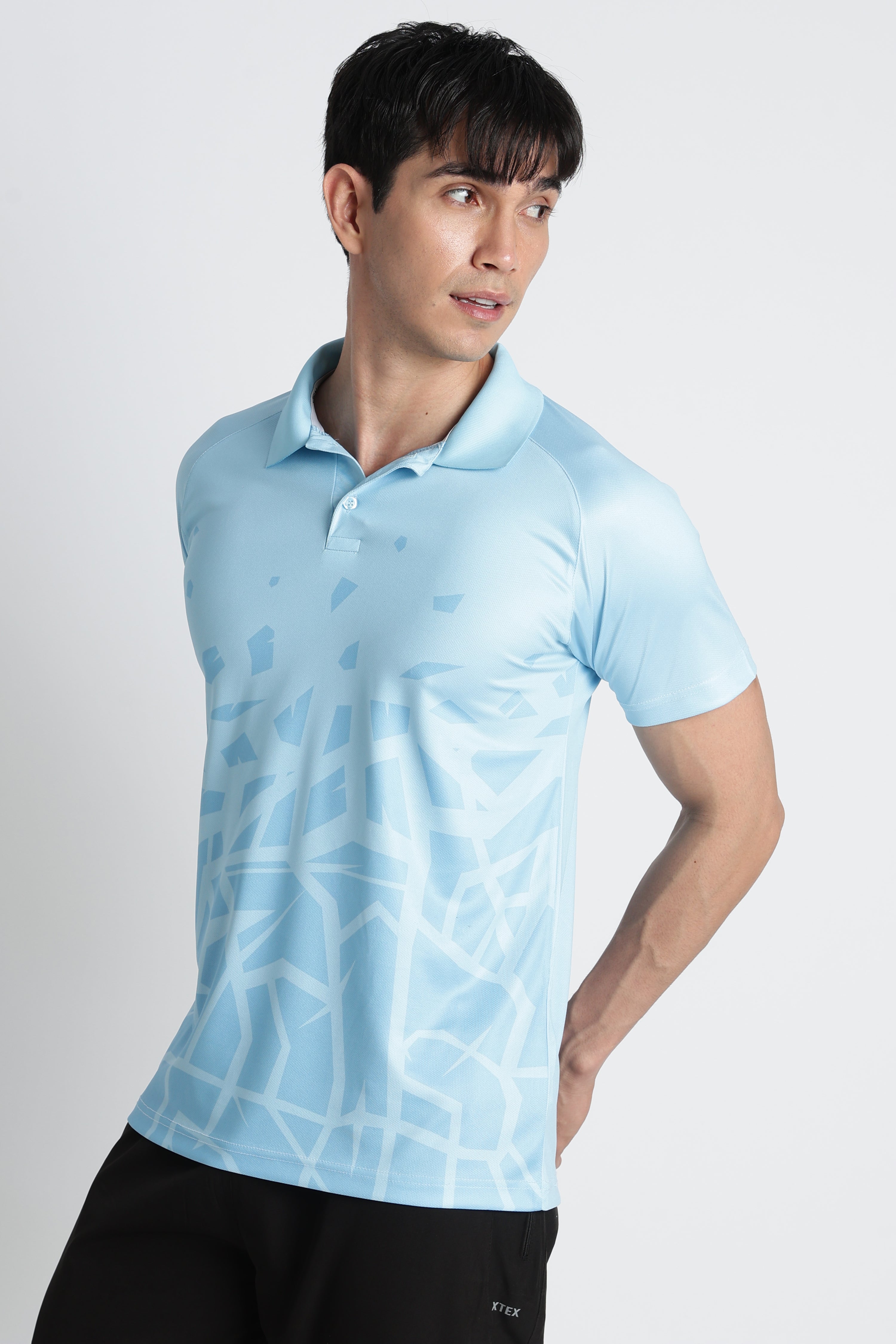 Light Blue Geometric Pattern Activewear Polo