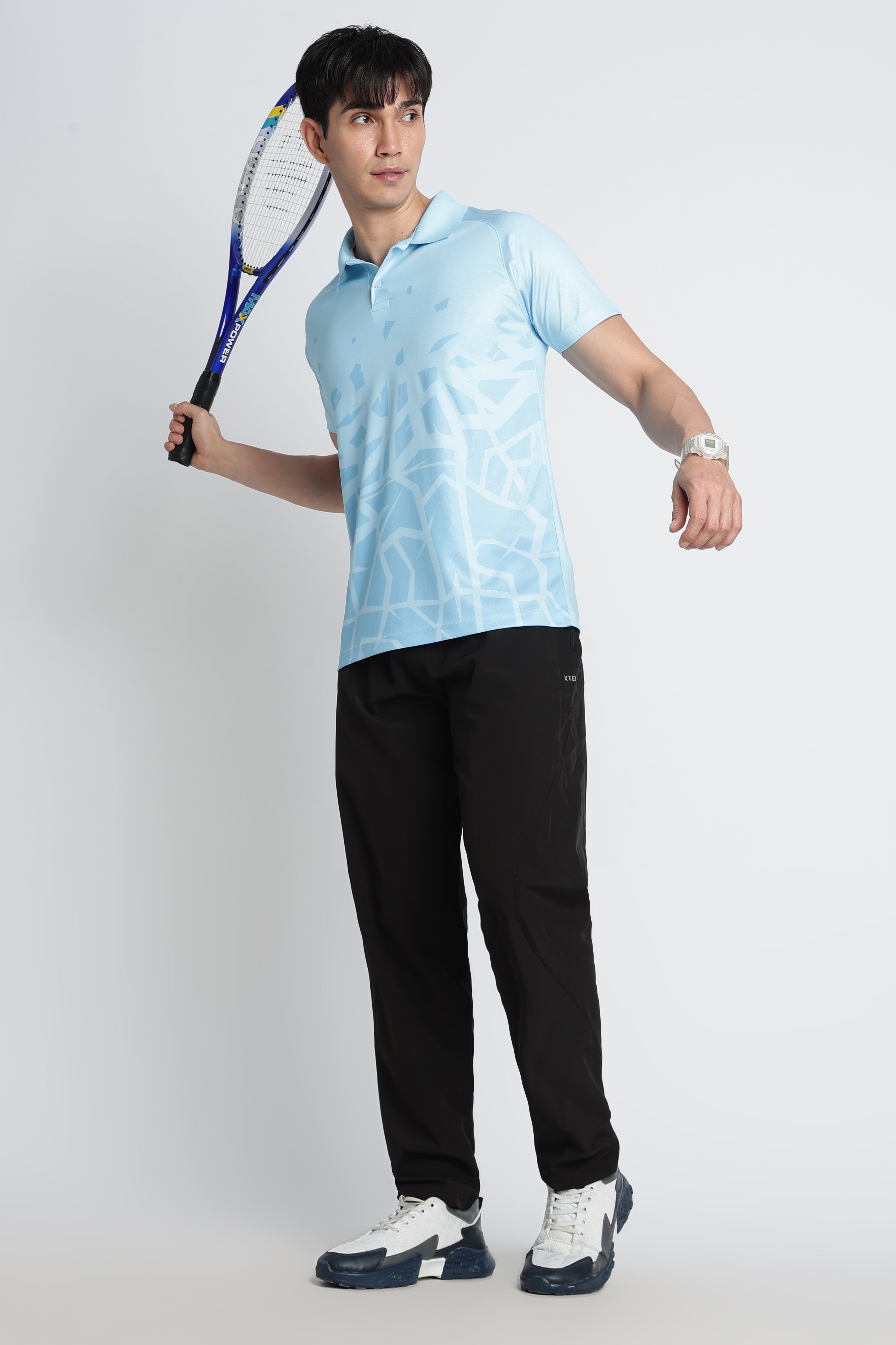 Light Blue Geometric Pattern Activewear Polo
