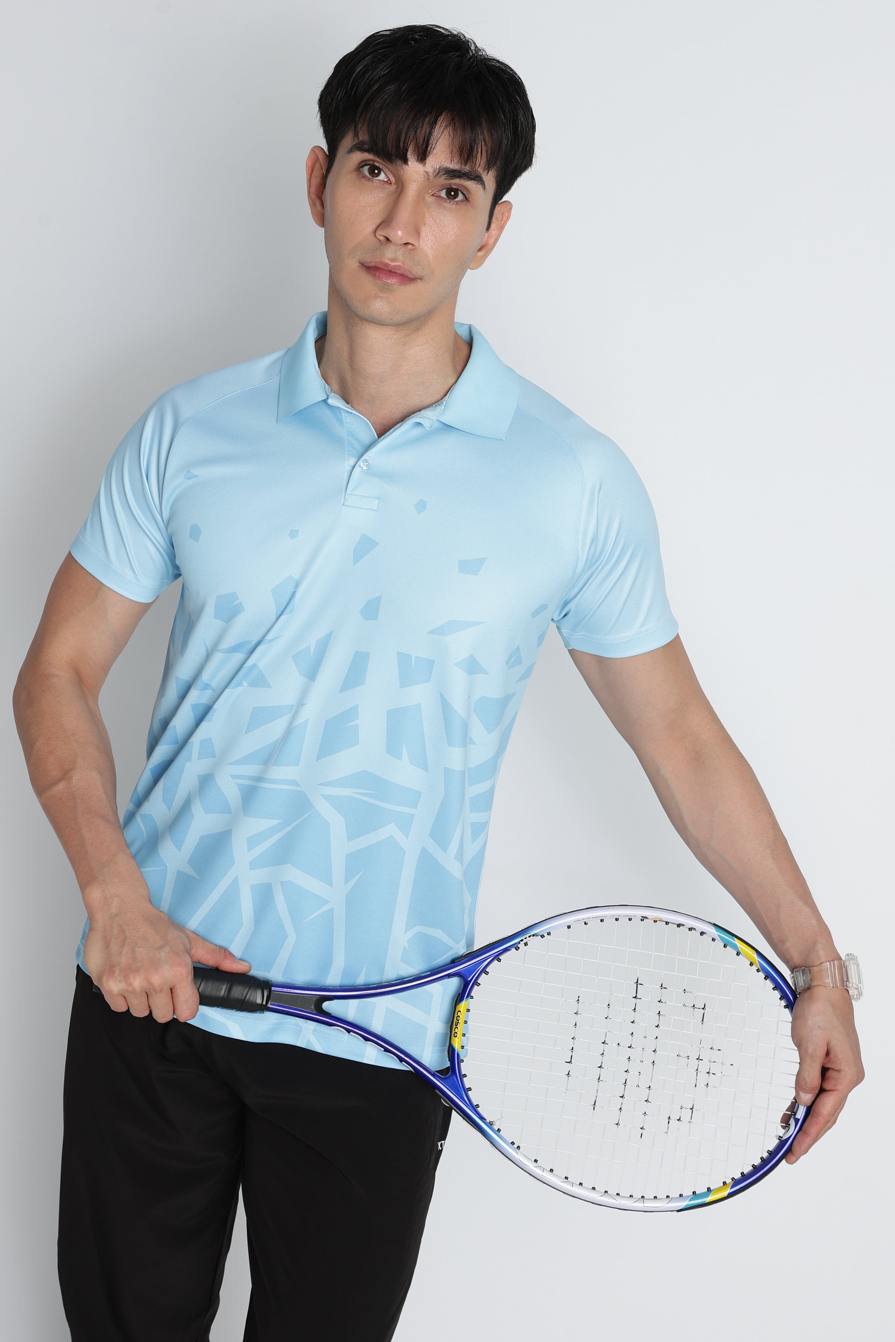 Light Blue Geometric Pattern Activewear Polo