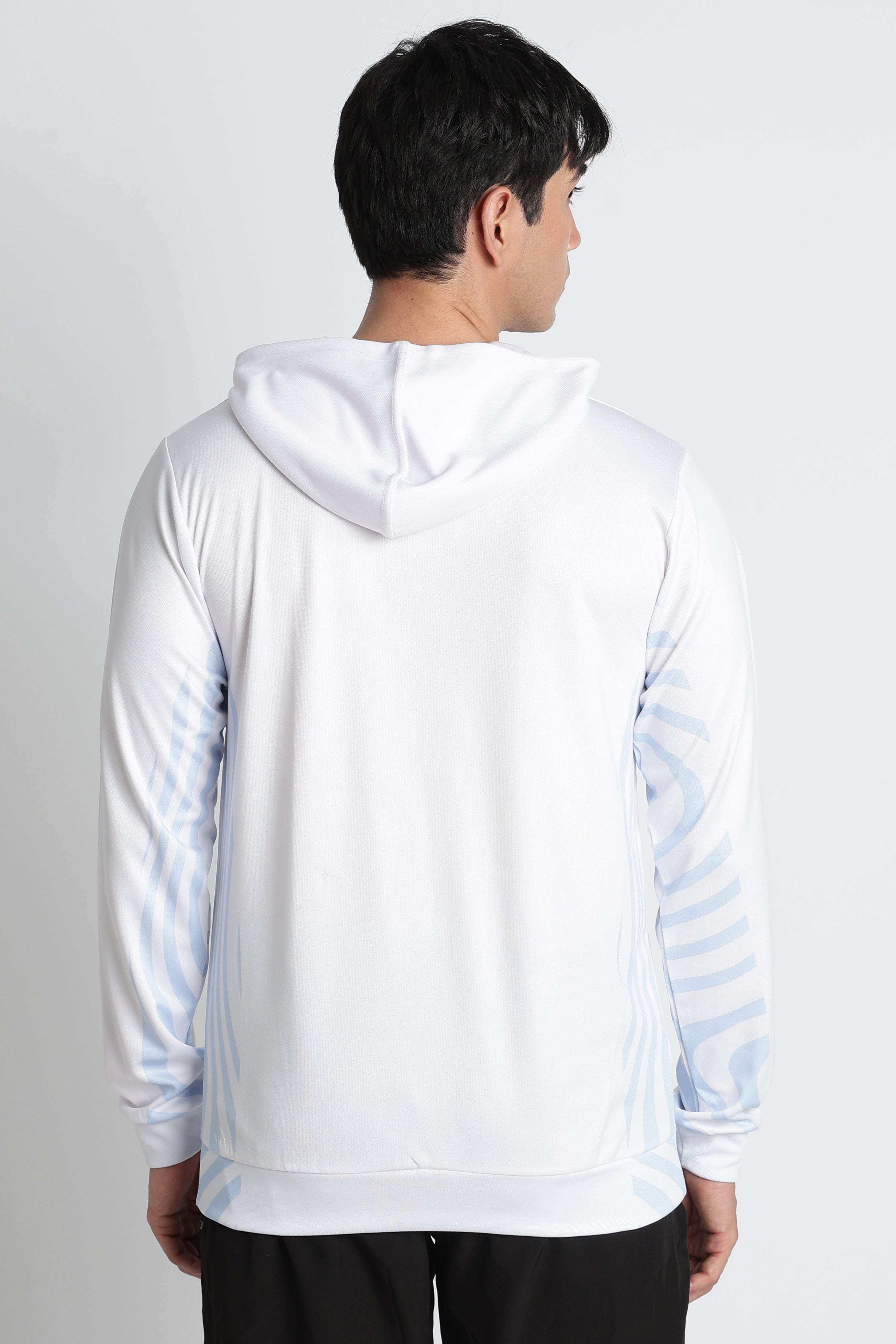 XTEX White Performance Hoodie with Blue‑Stripe Accents