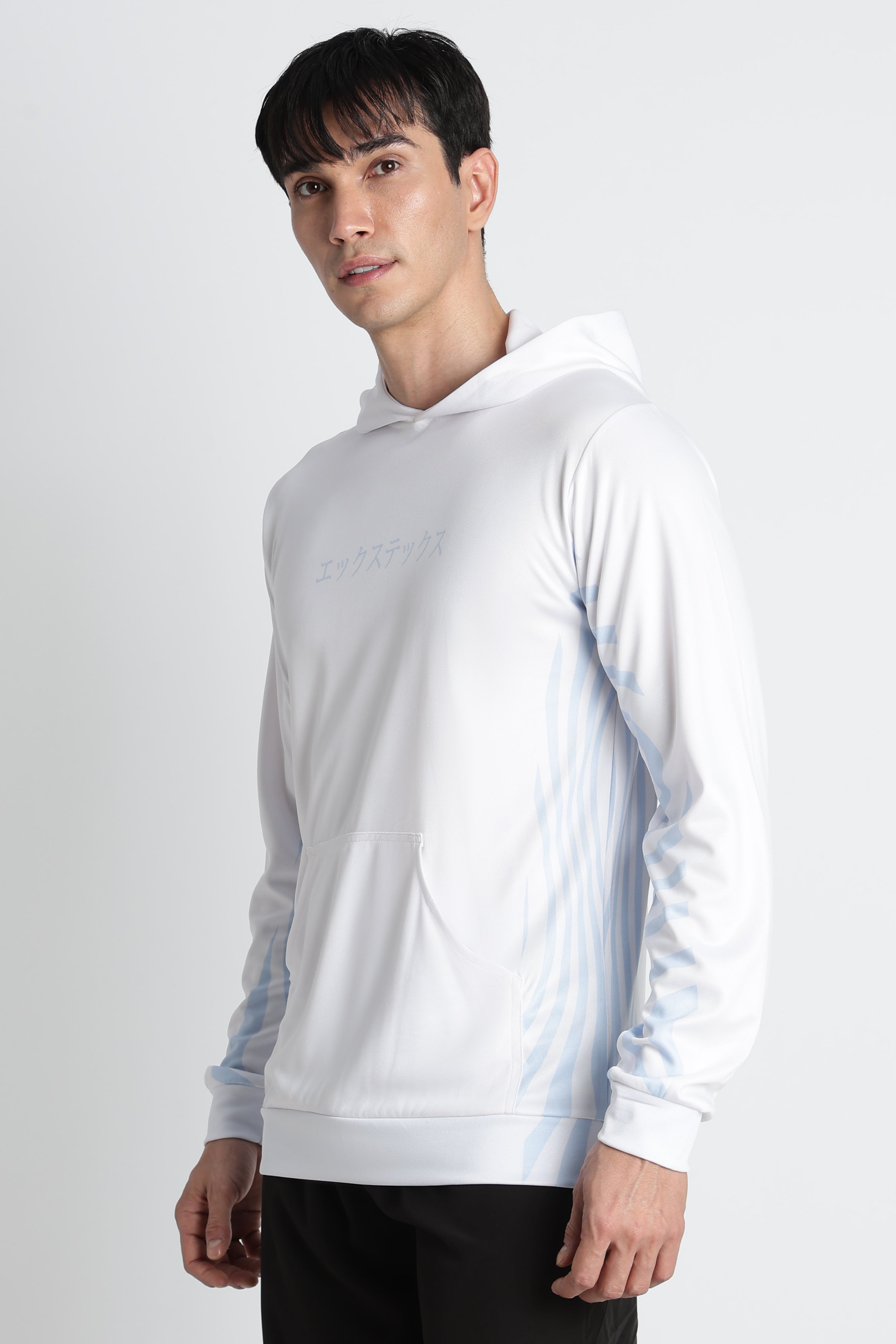 XTEX White Performance Hoodie with Blue‑Stripe Accents