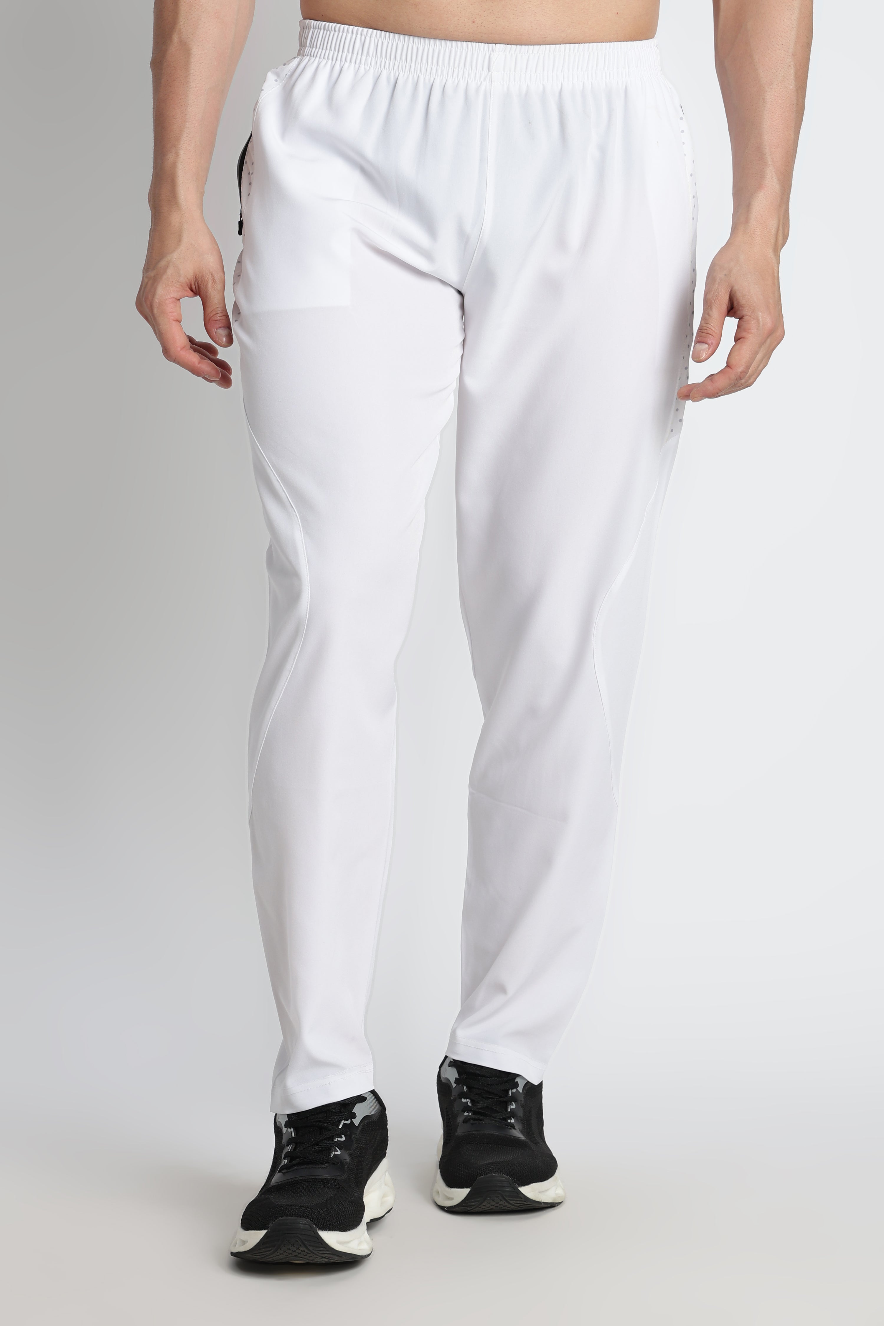 XTEX White Track pants with Gray Polka-Dot Pocket & Elastic Waist