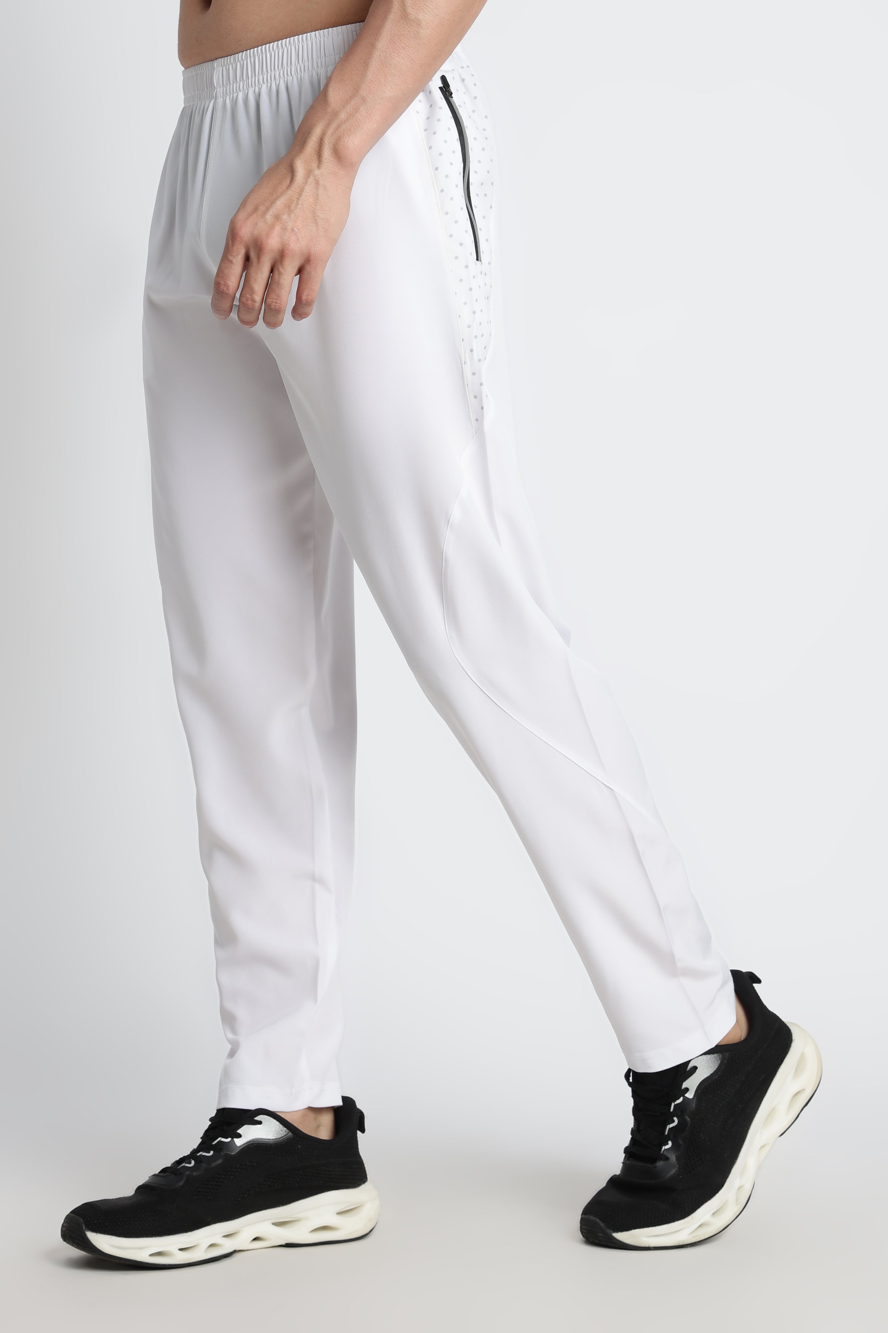 XTEX White Track pants with Gray Polka-Dot Pocket & Elastic Waist