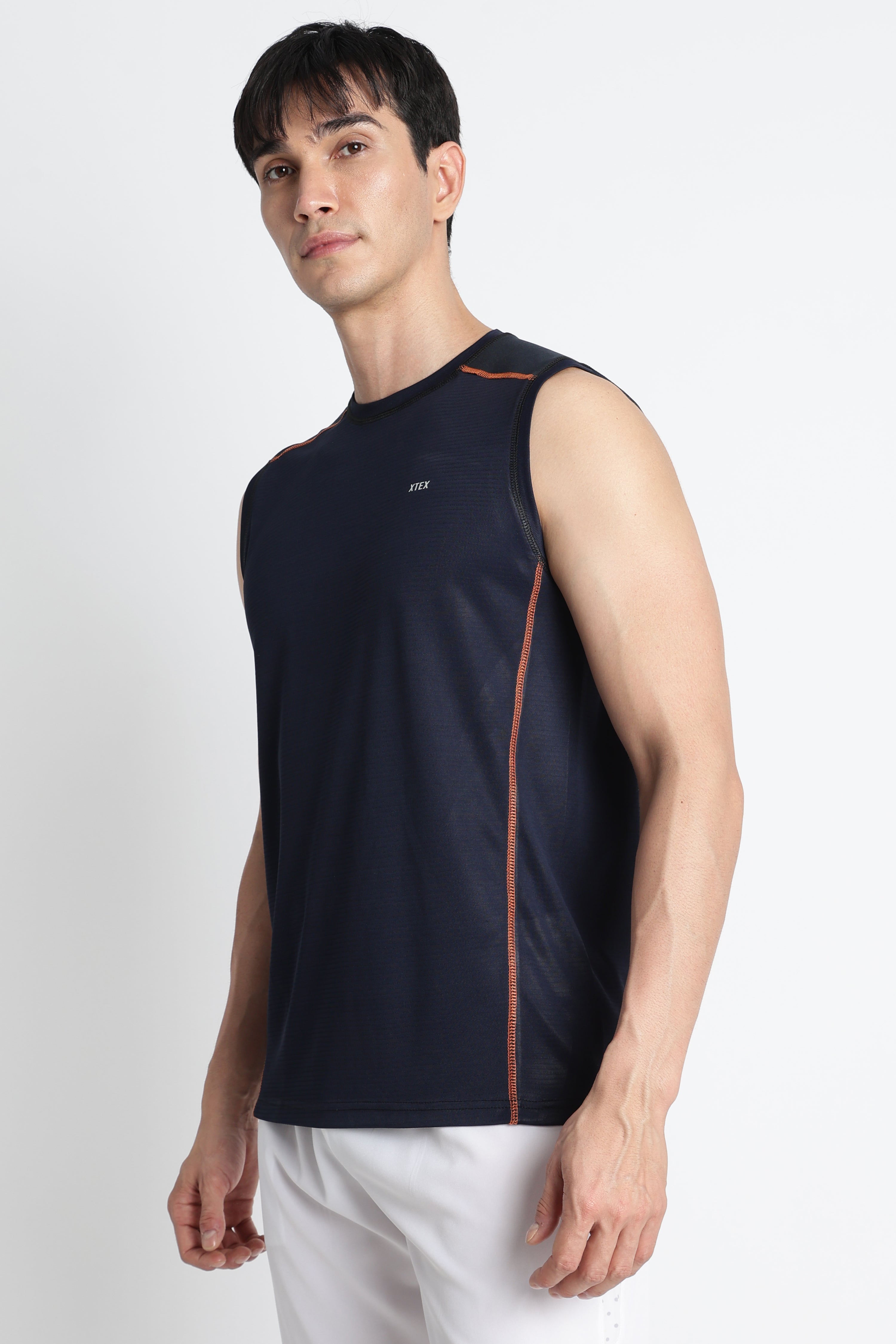 Navy Blue XTEX Sleeveless Gym Shirt – Moisture-Wicking Activewear