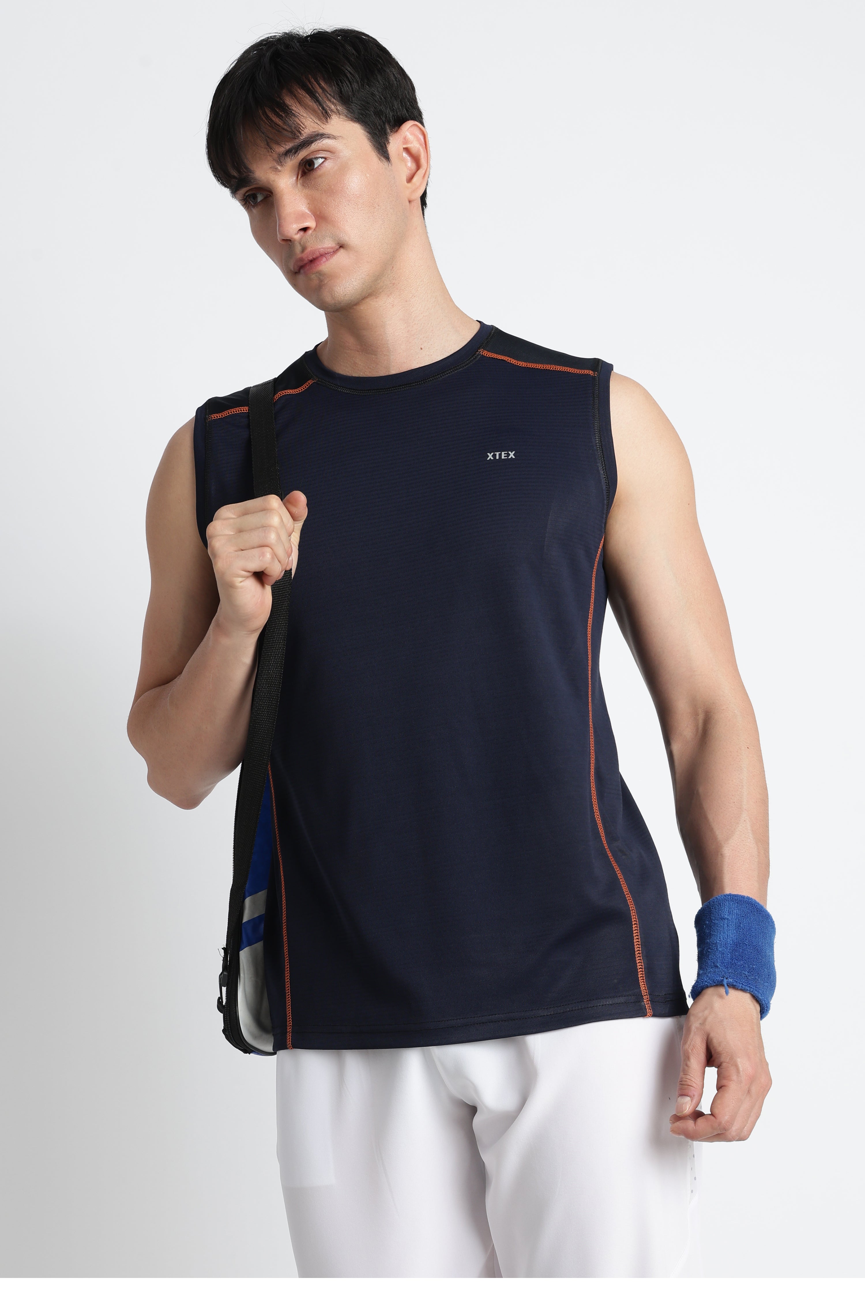 Navy Blue XTEX Sleeveless Gym Shirt – Moisture-Wicking Activewear