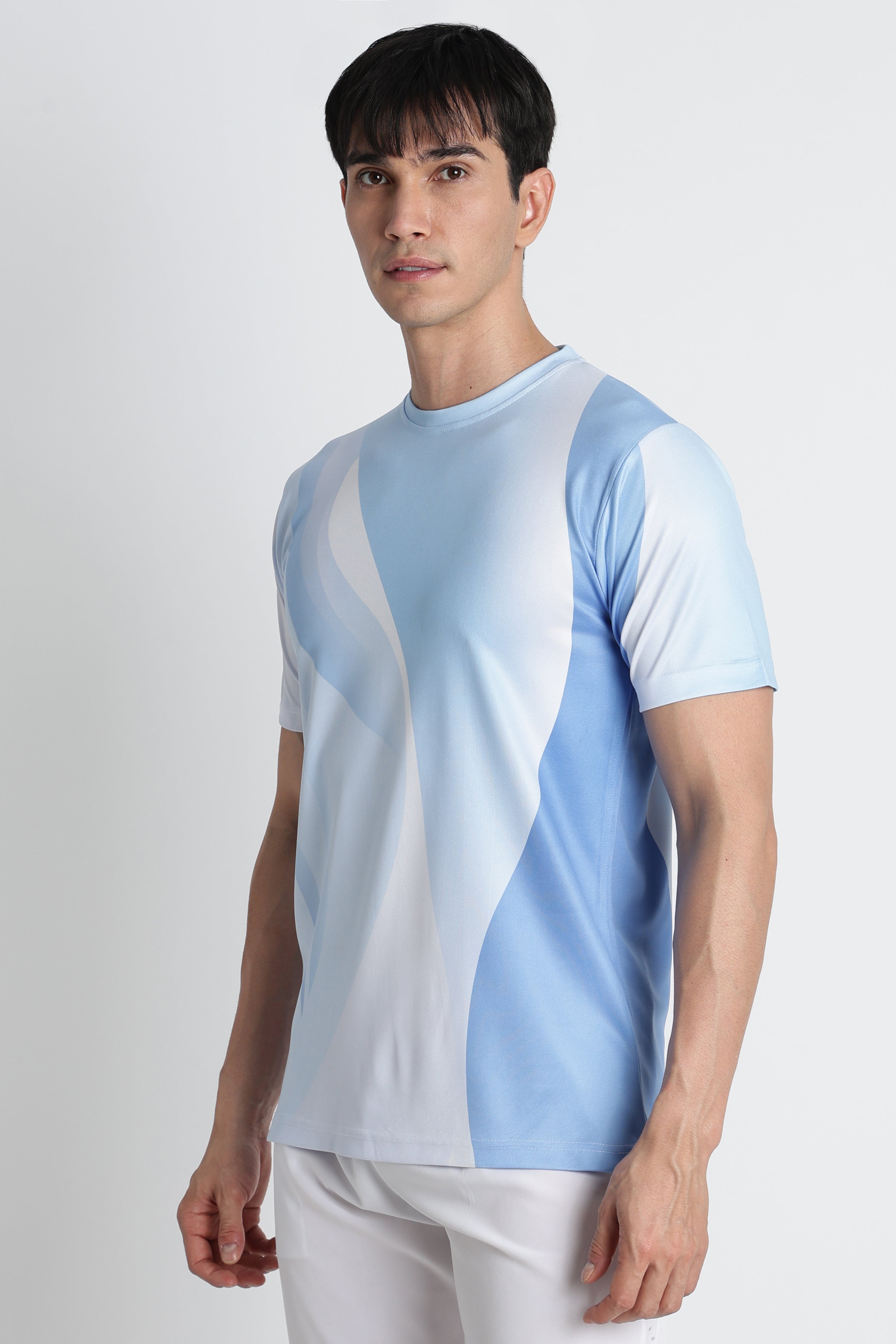 Light Blue Gradient Jersey Tee – Breathable Active wear