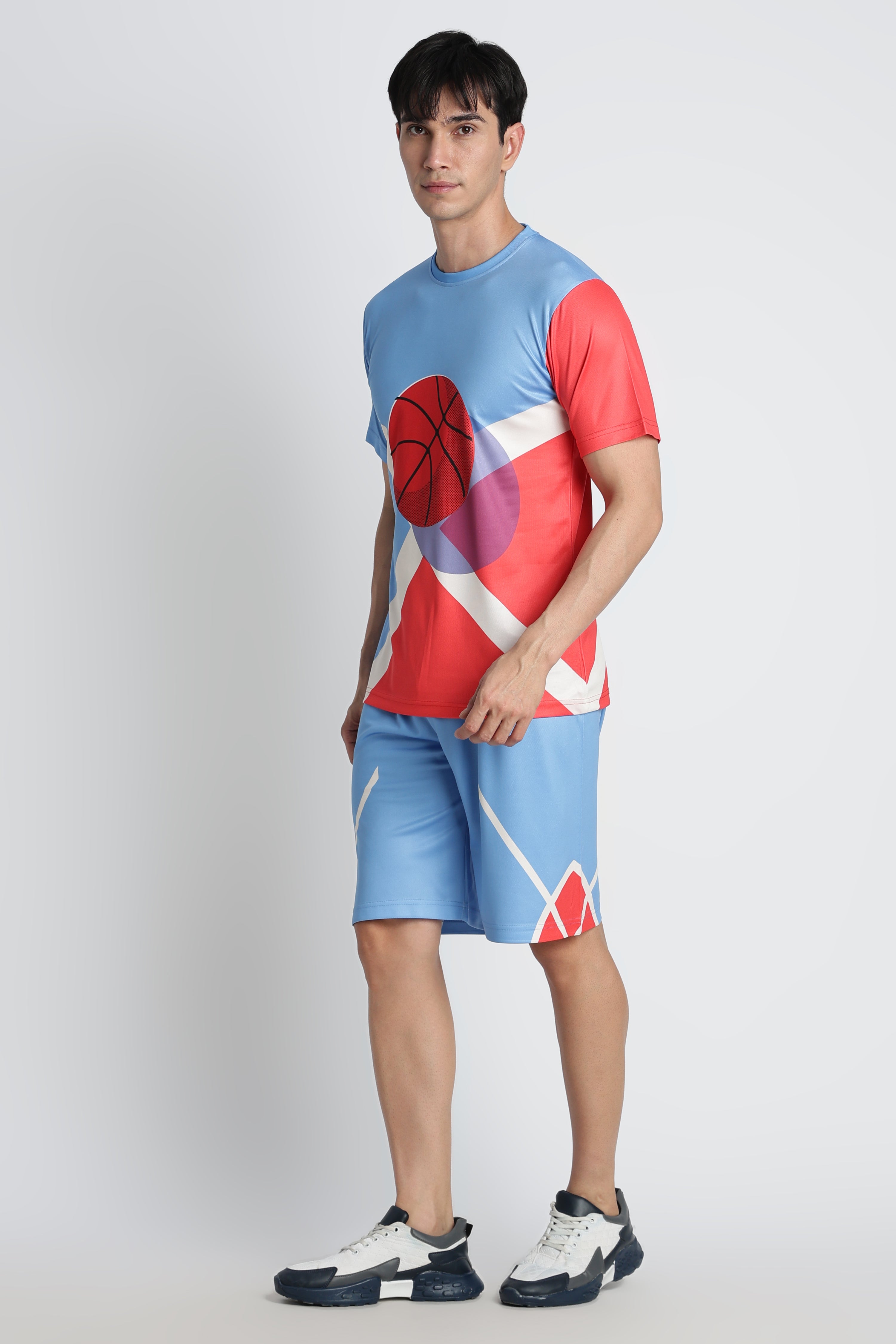 Light Blue Basketball Jersey with Red Graphic – Moisture-Wicking Performance Tee