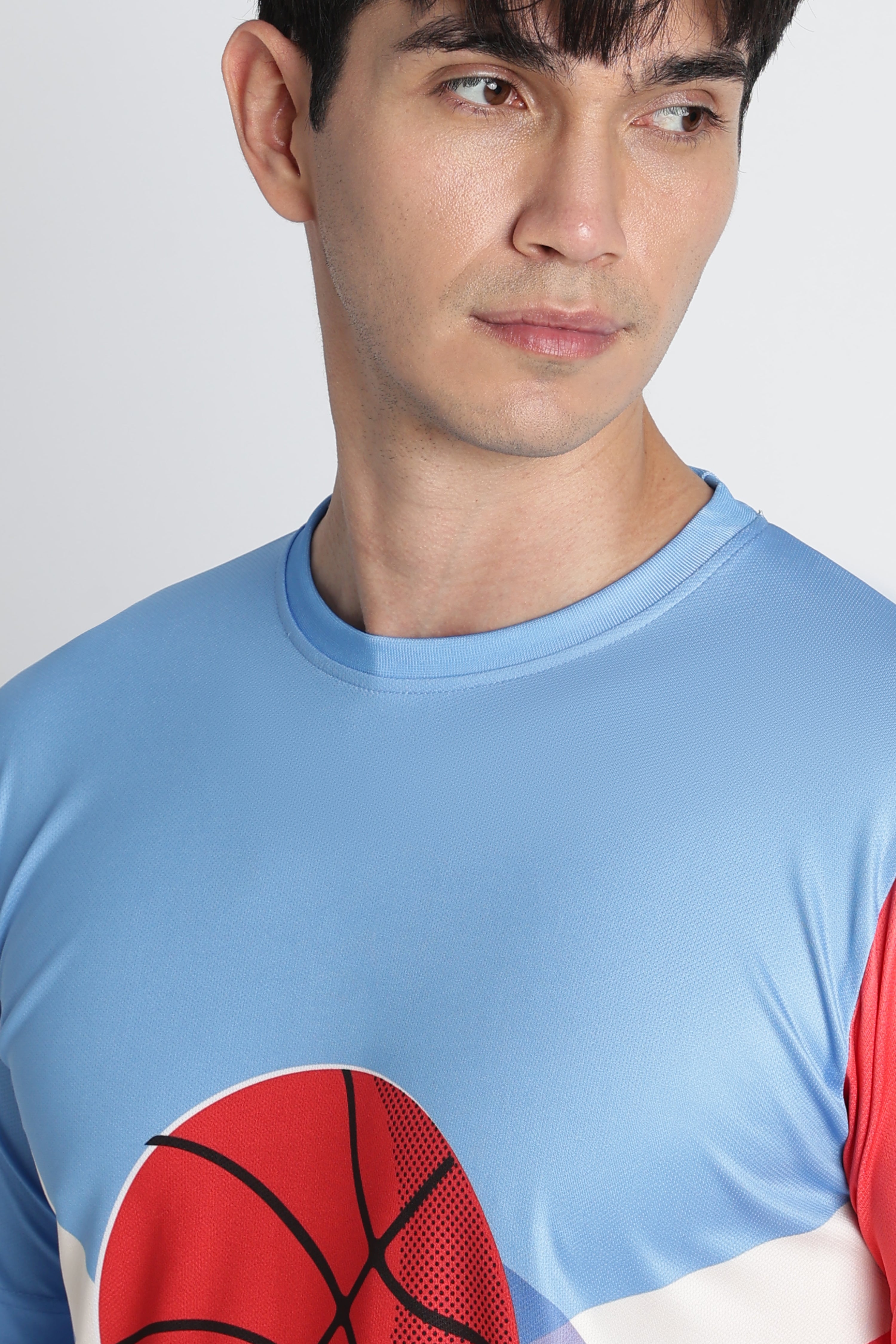 Light Blue Basketball Jersey with Red Graphic – Moisture-Wicking Performance Tee
