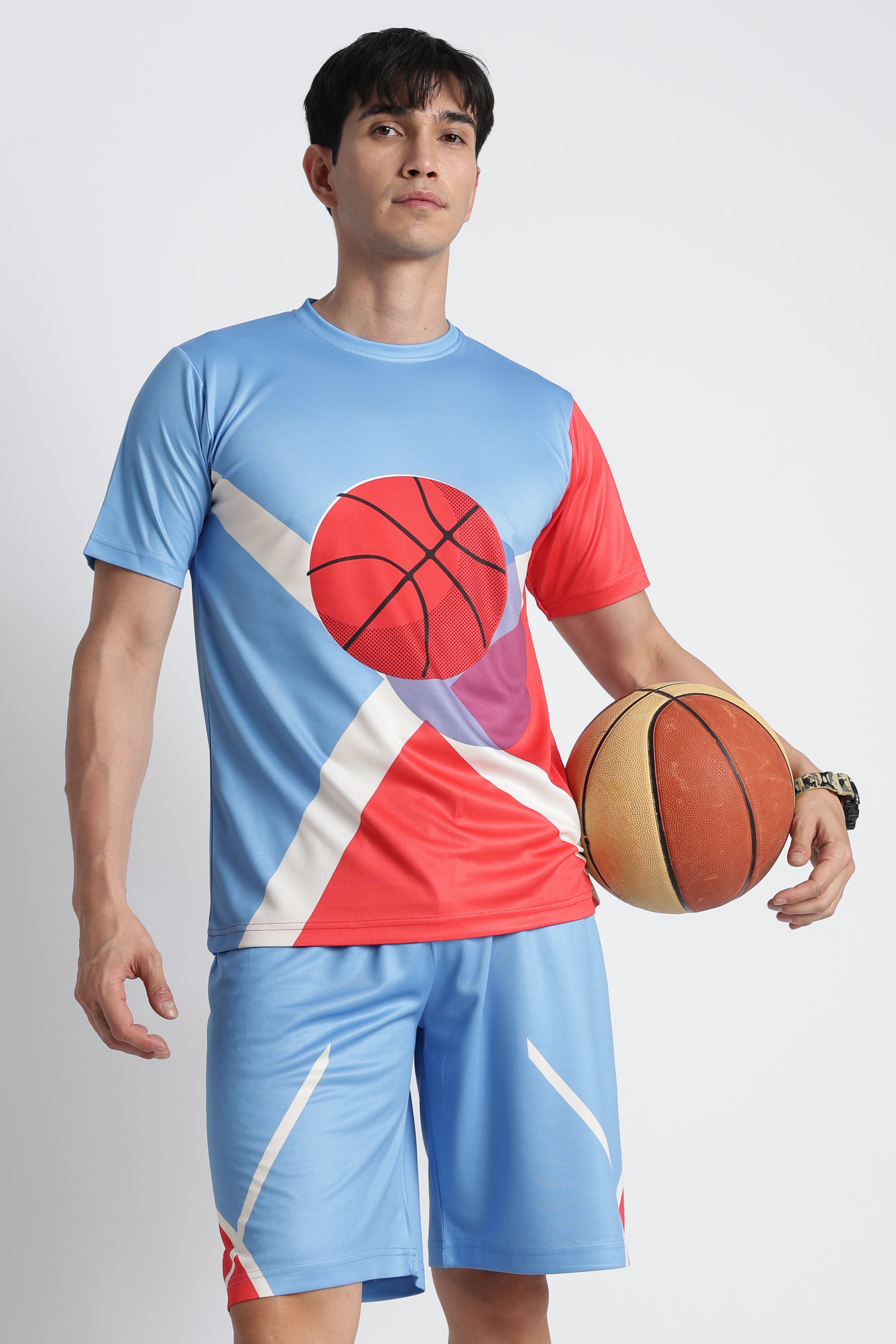 Light Blue Basketball Jersey with Red Graphic – Moisture-Wicking Performance Tee