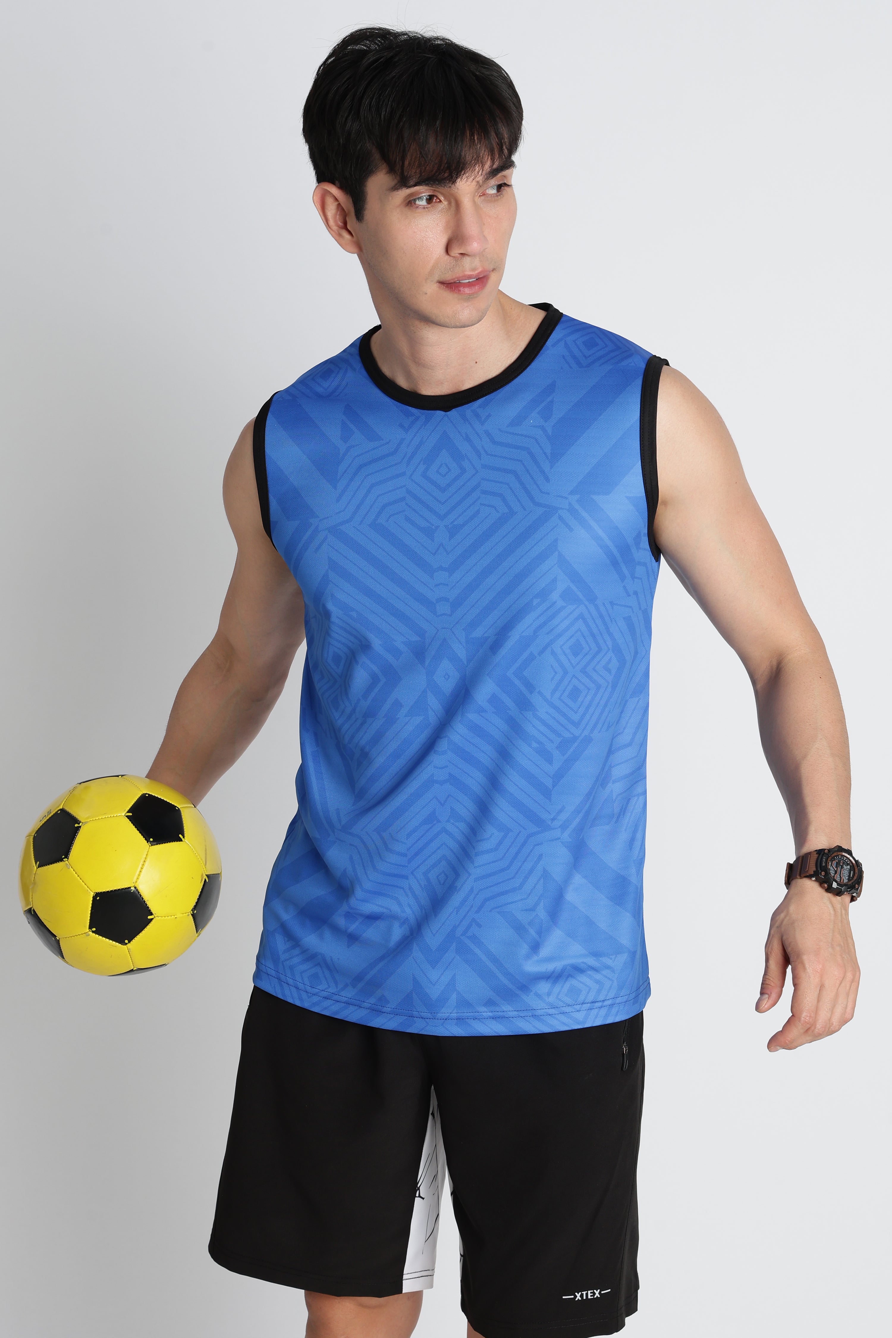 Blue Geometric Tank Top – Breathable Activewear for Workouts