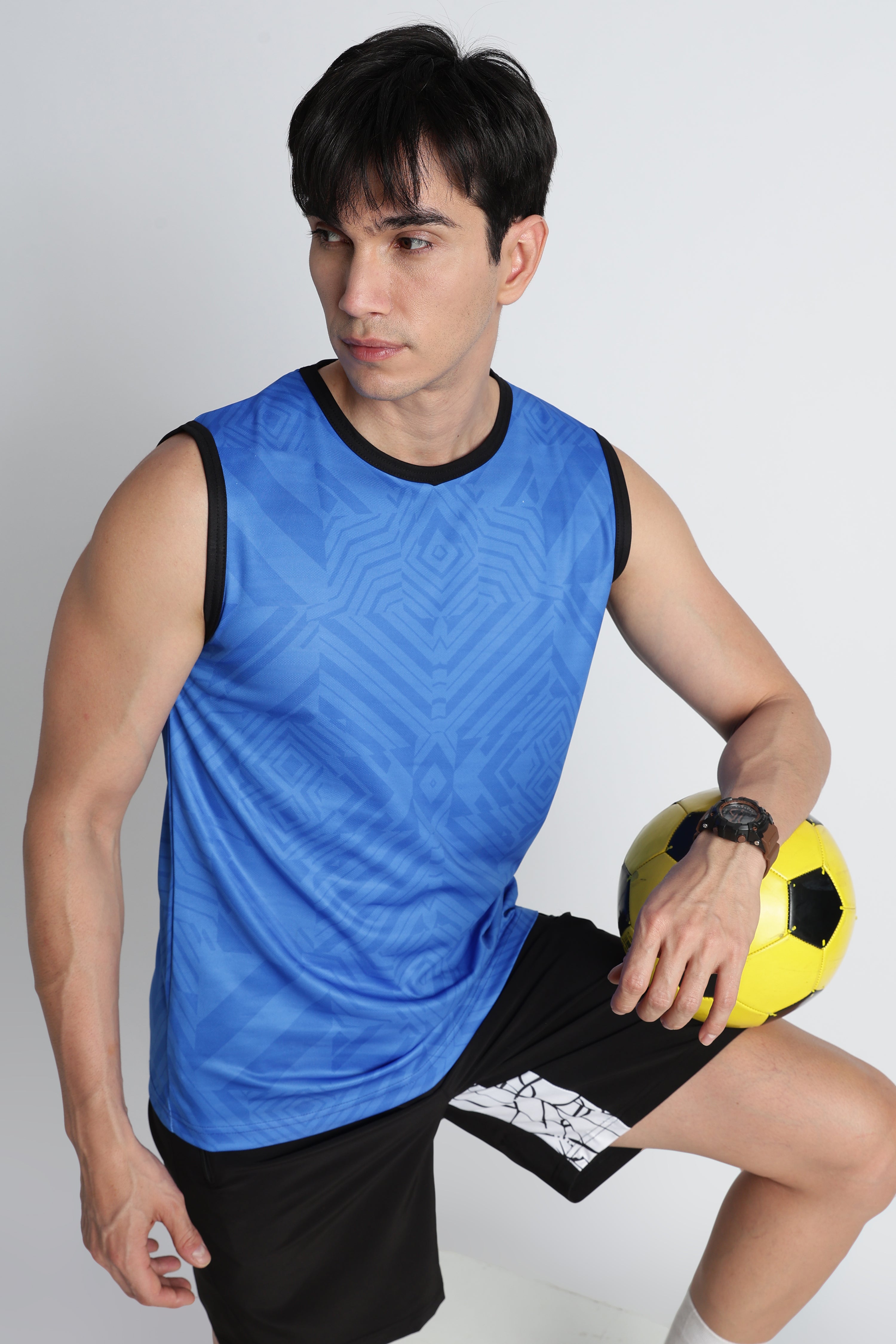 Blue Geometric Tank Top – Breathable Activewear for Workouts