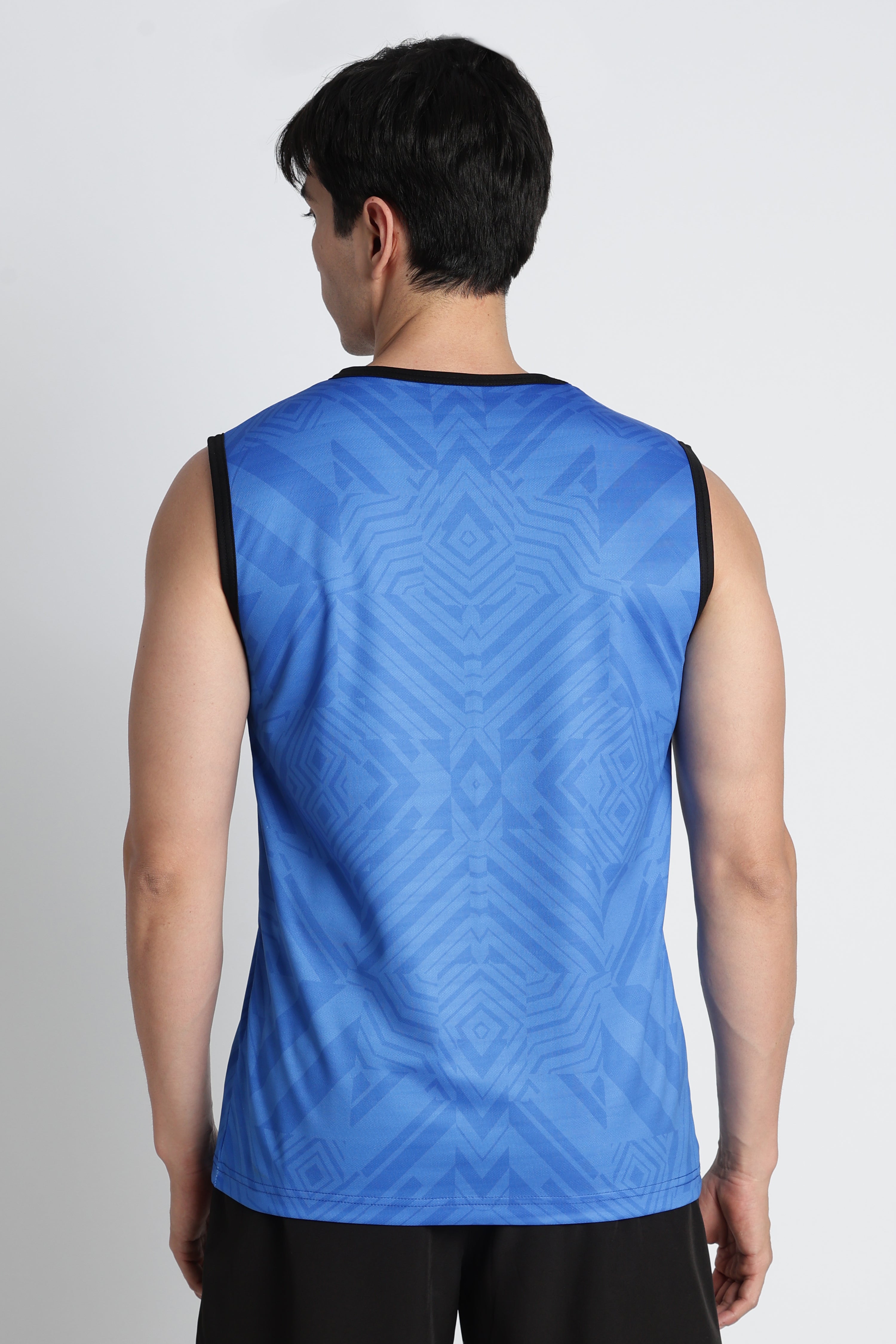Blue Geometric Tank Top – Breathable Activewear for Workouts