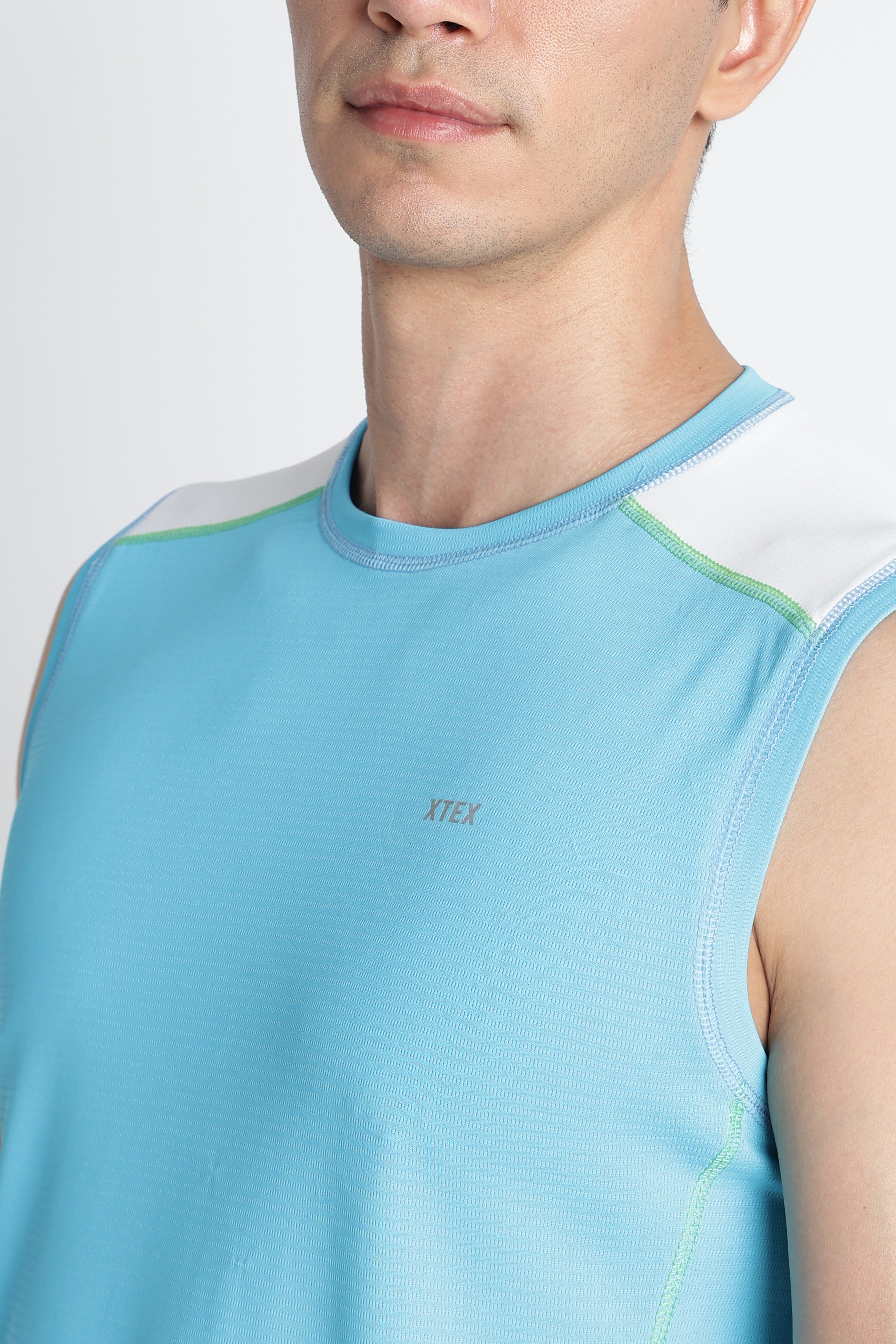 Light Blue XTEX Sleeveless Jersey – Moisture-Wicking Gym & Running Tee