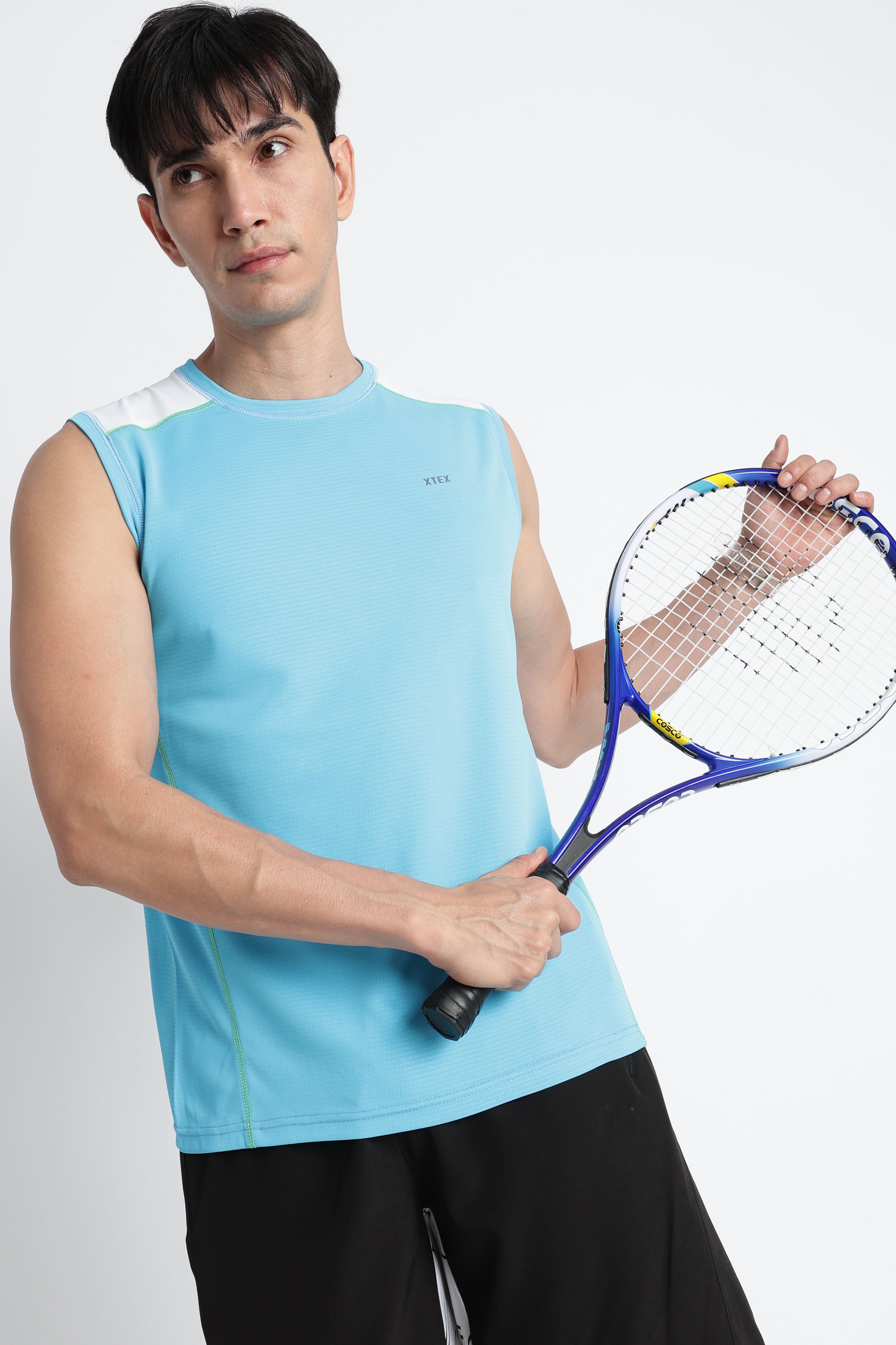 Light Blue XTEX Sleeveless Jersey – Moisture-Wicking Gym & Running Tee