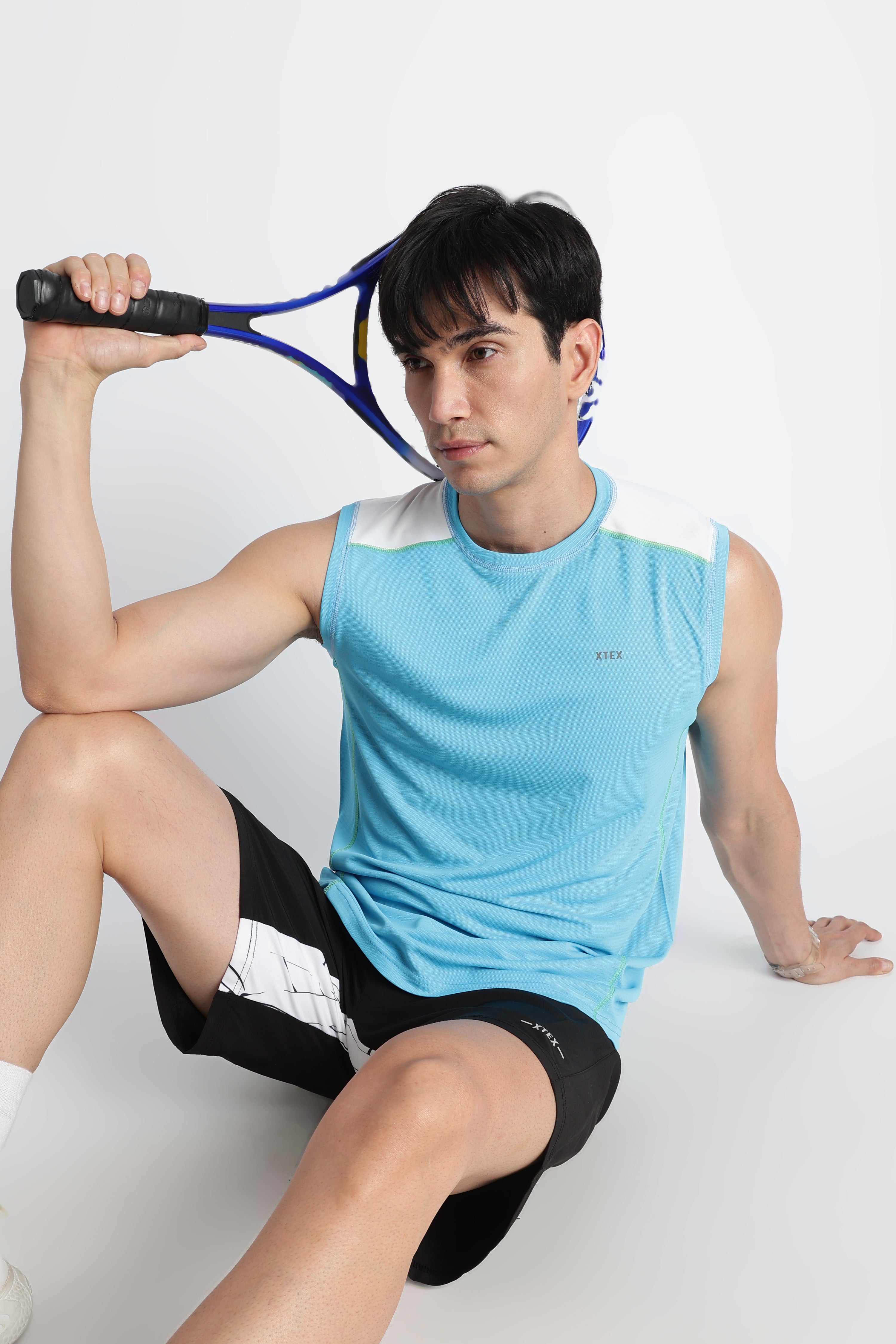Light Blue XTEX Sleeveless Jersey – Moisture-Wicking Gym & Running Tee