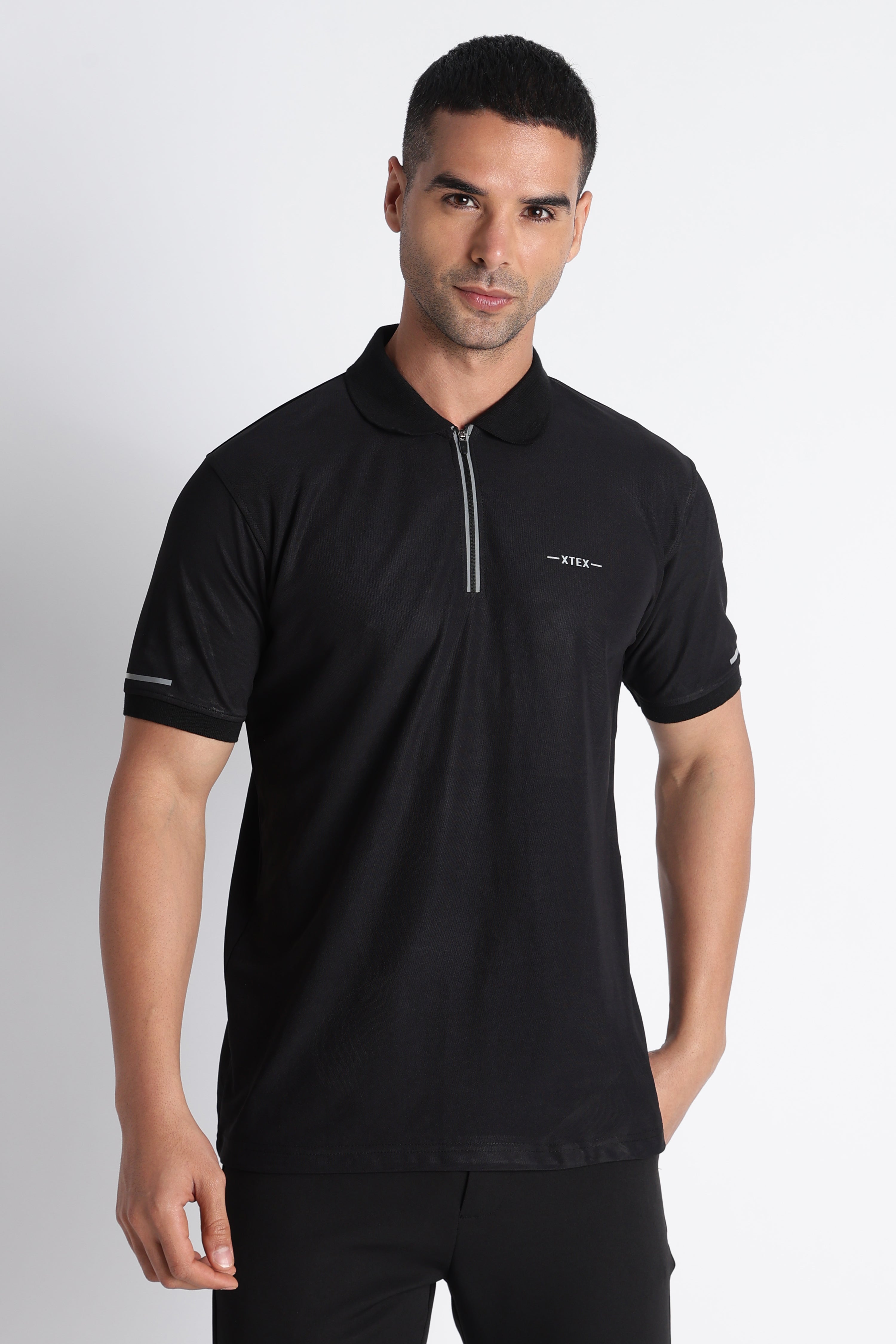 XTEX Black Half‑Zip Polo Shirt – Premium Athleisure Casual Wear