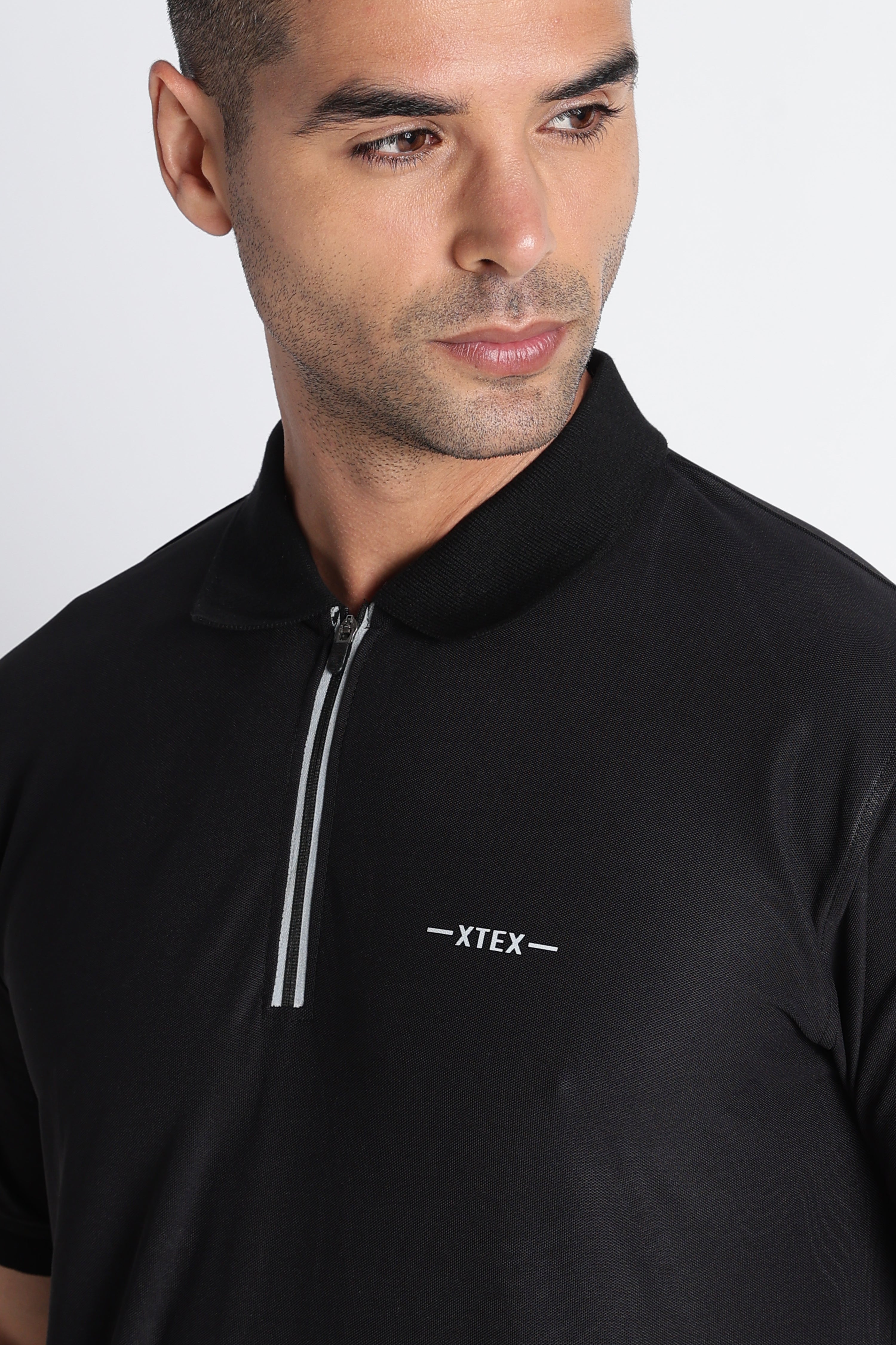 XTEX Black Half‑Zip Polo Shirt – Premium Athleisure Casual Wear