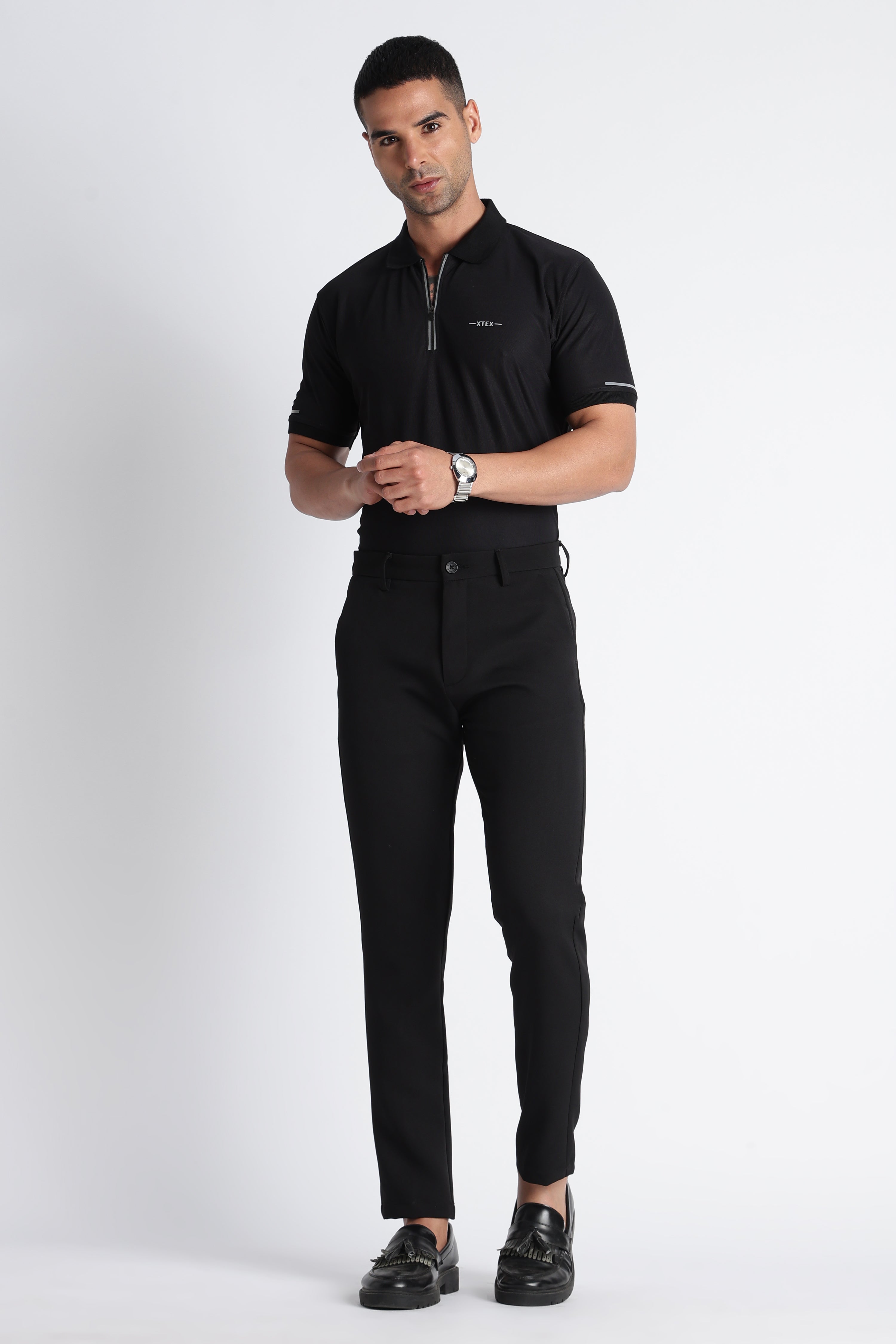 XTEX Black Half‑Zip Polo Shirt – Premium Athleisure Casual Wear