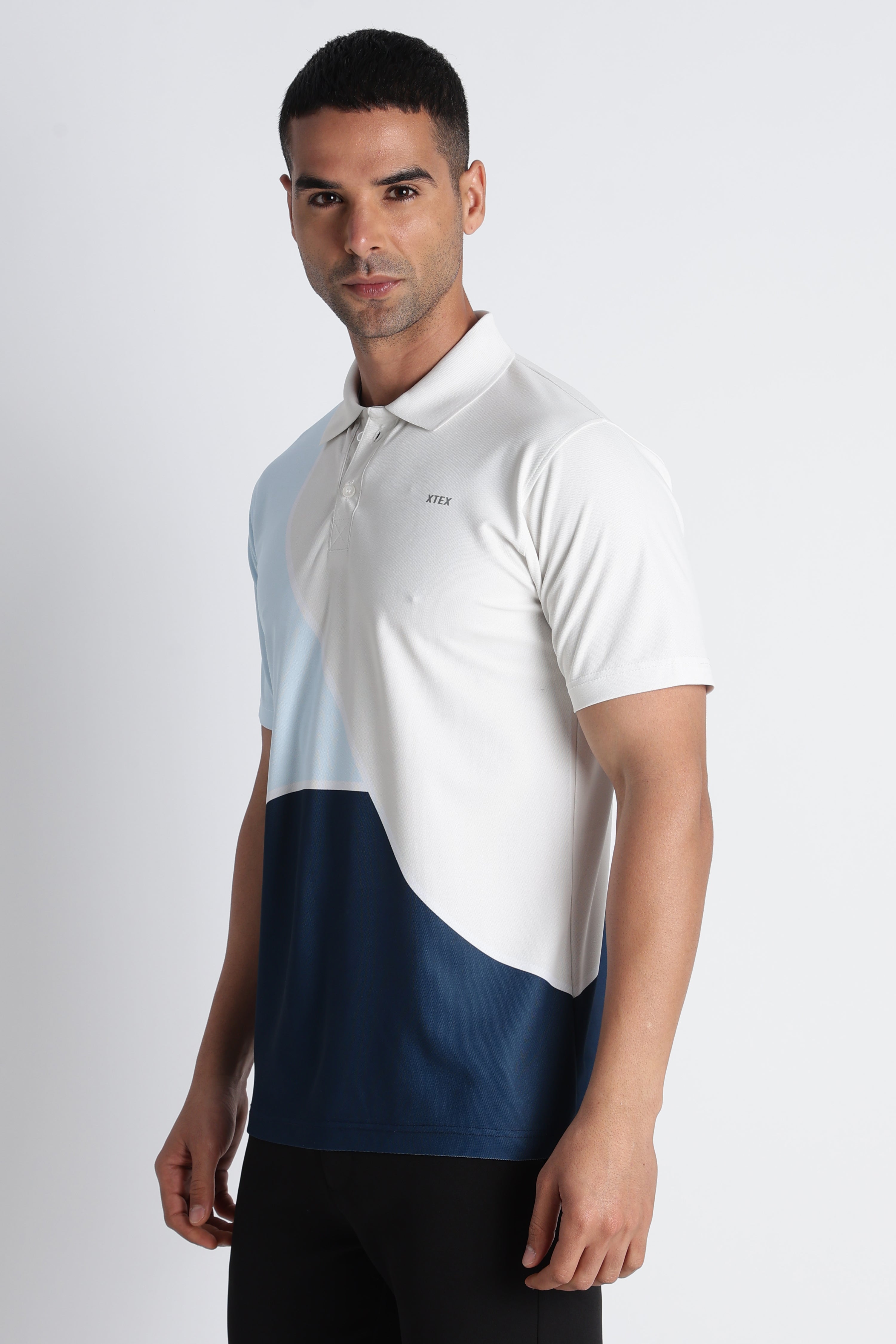 XTEX Beige & Navy Color‑Block Polo Shirt – Modern Casual