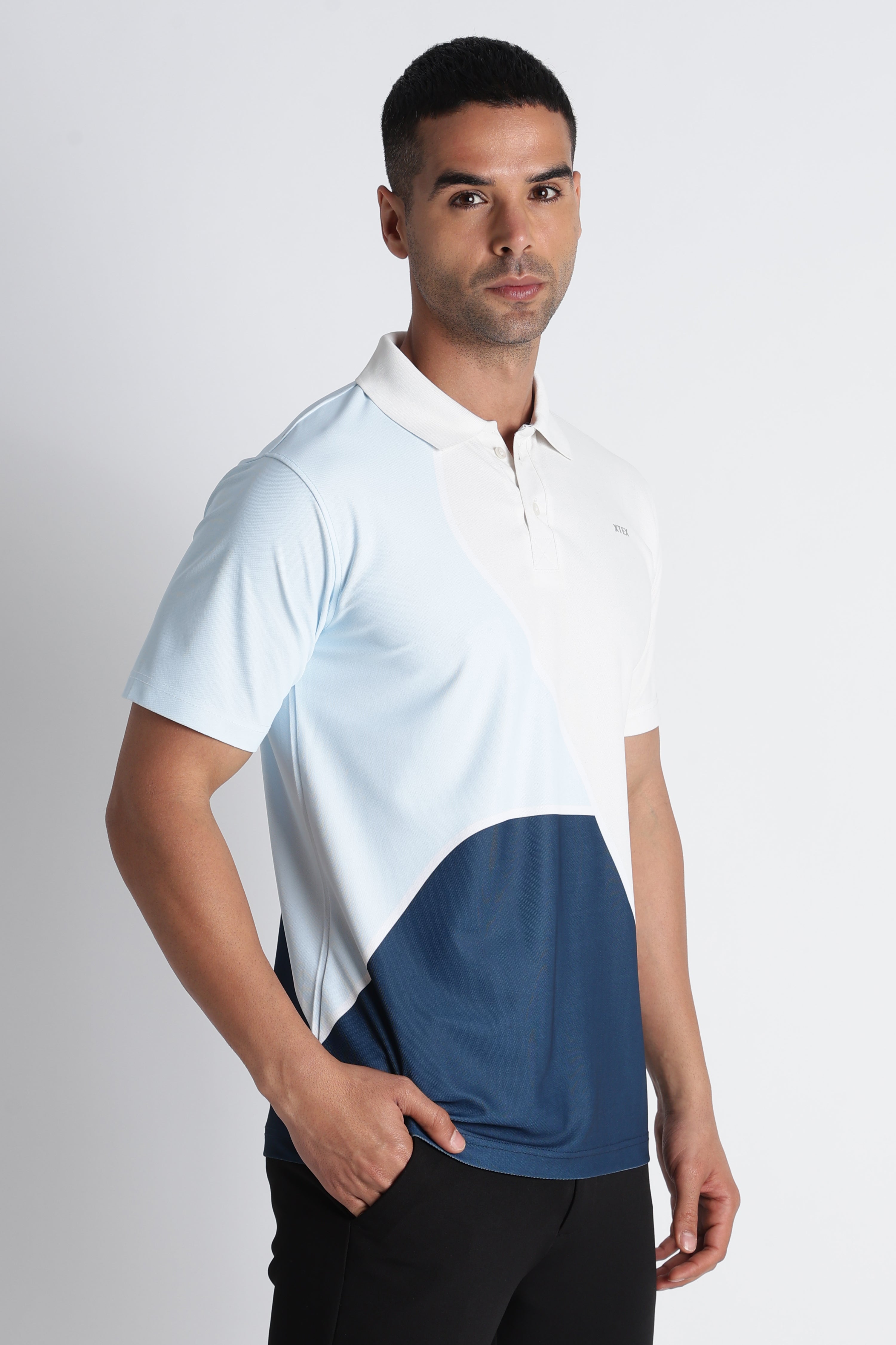 XTEX Beige & Navy Color‑Block Polo Shirt – Modern Casual