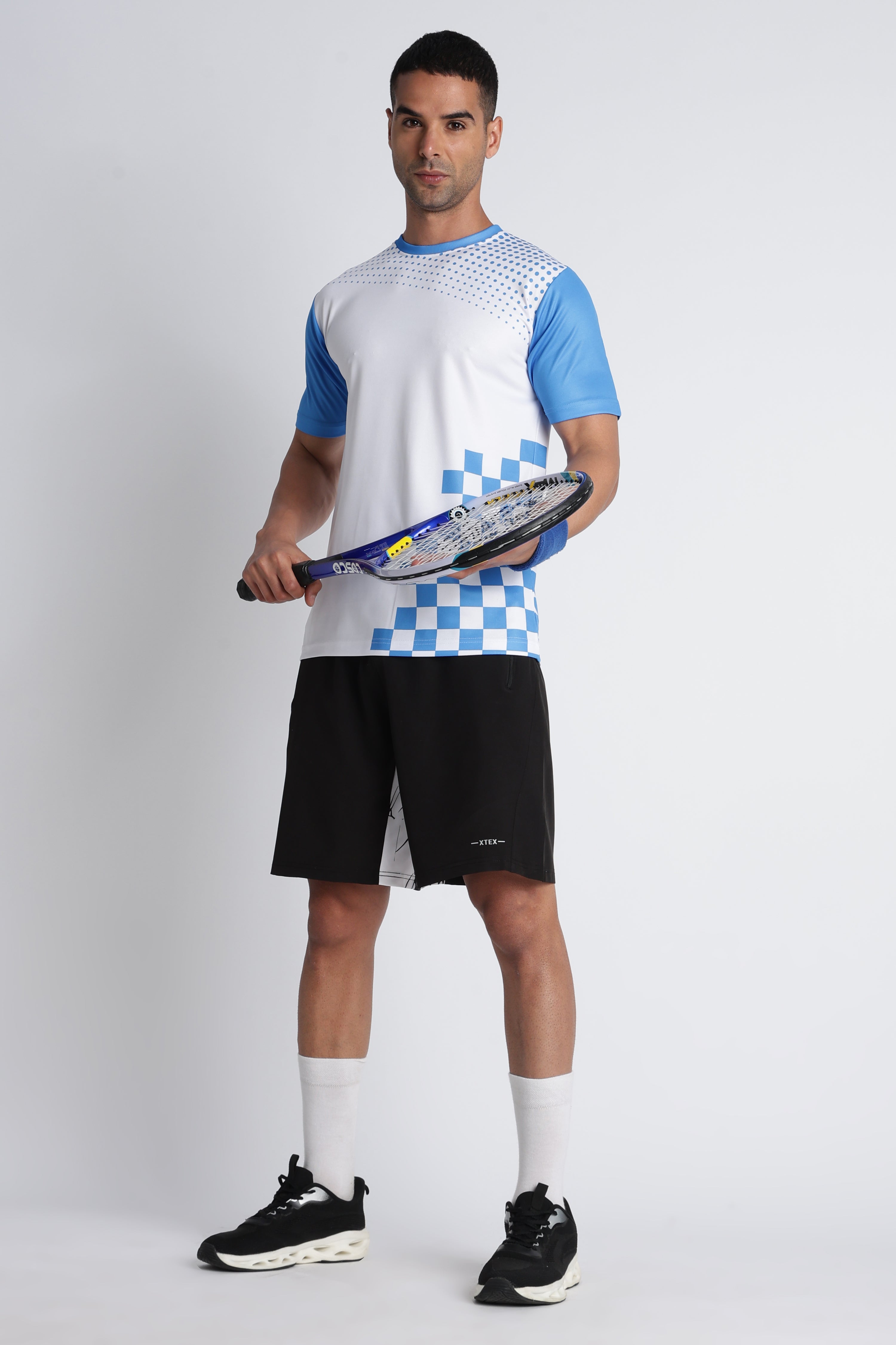 Blue & White Checkered Tennis Tee | Sporty Athletic Wear