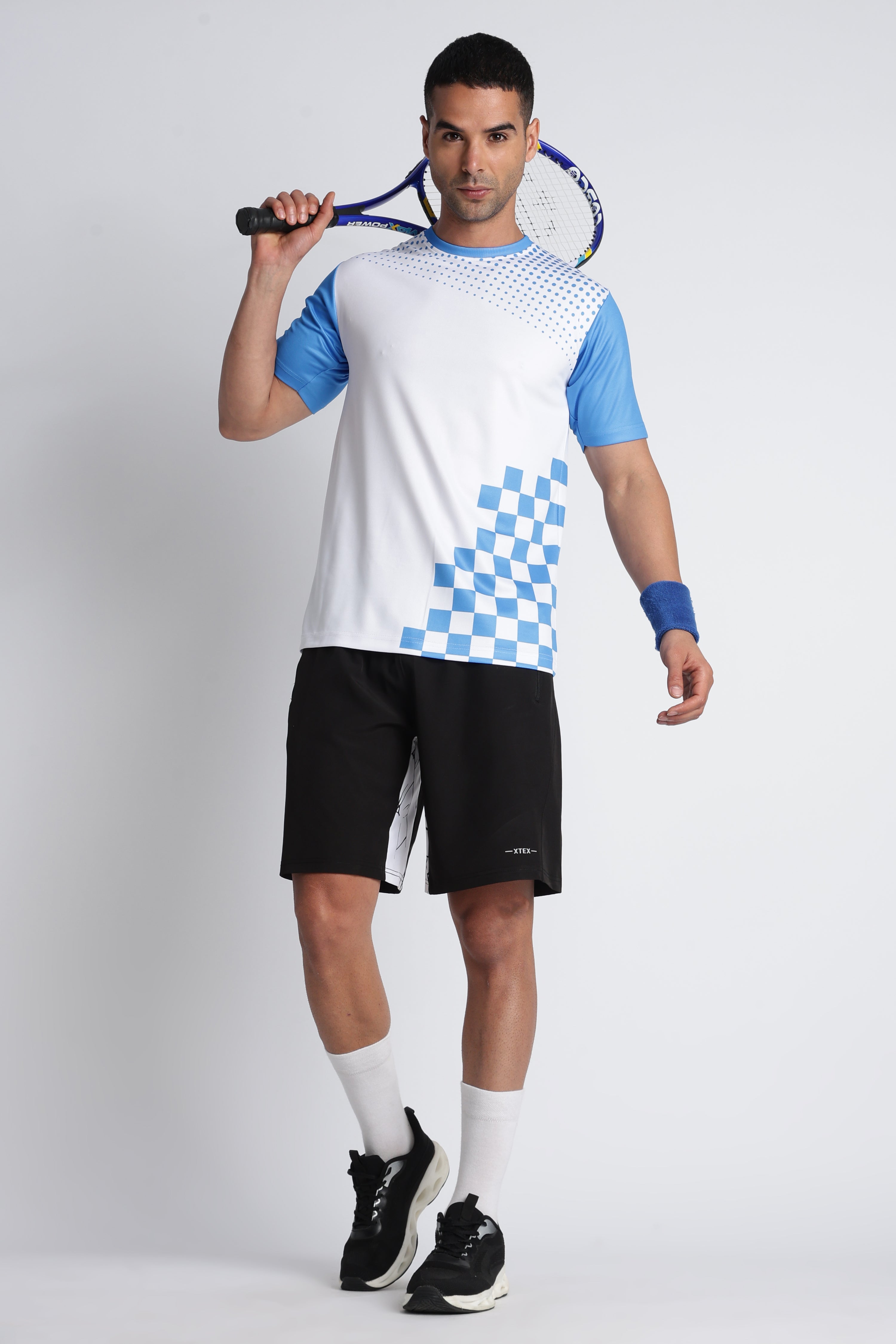 Blue & White Checkered Tennis Tee | Sporty Athletic Wear