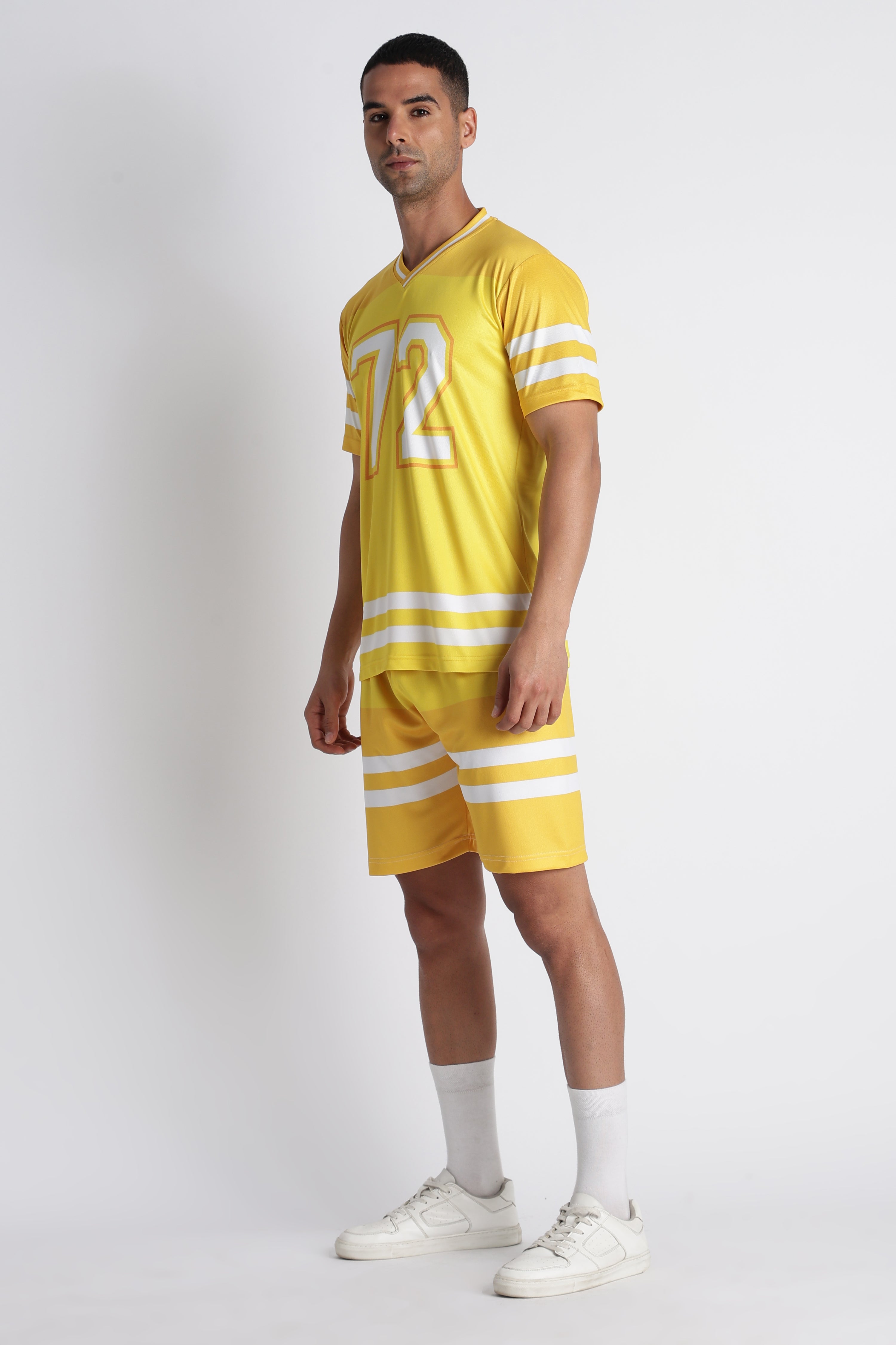 Men’s Yellow Retro Jersey & Shorts Set | V‑Neck Sportswear