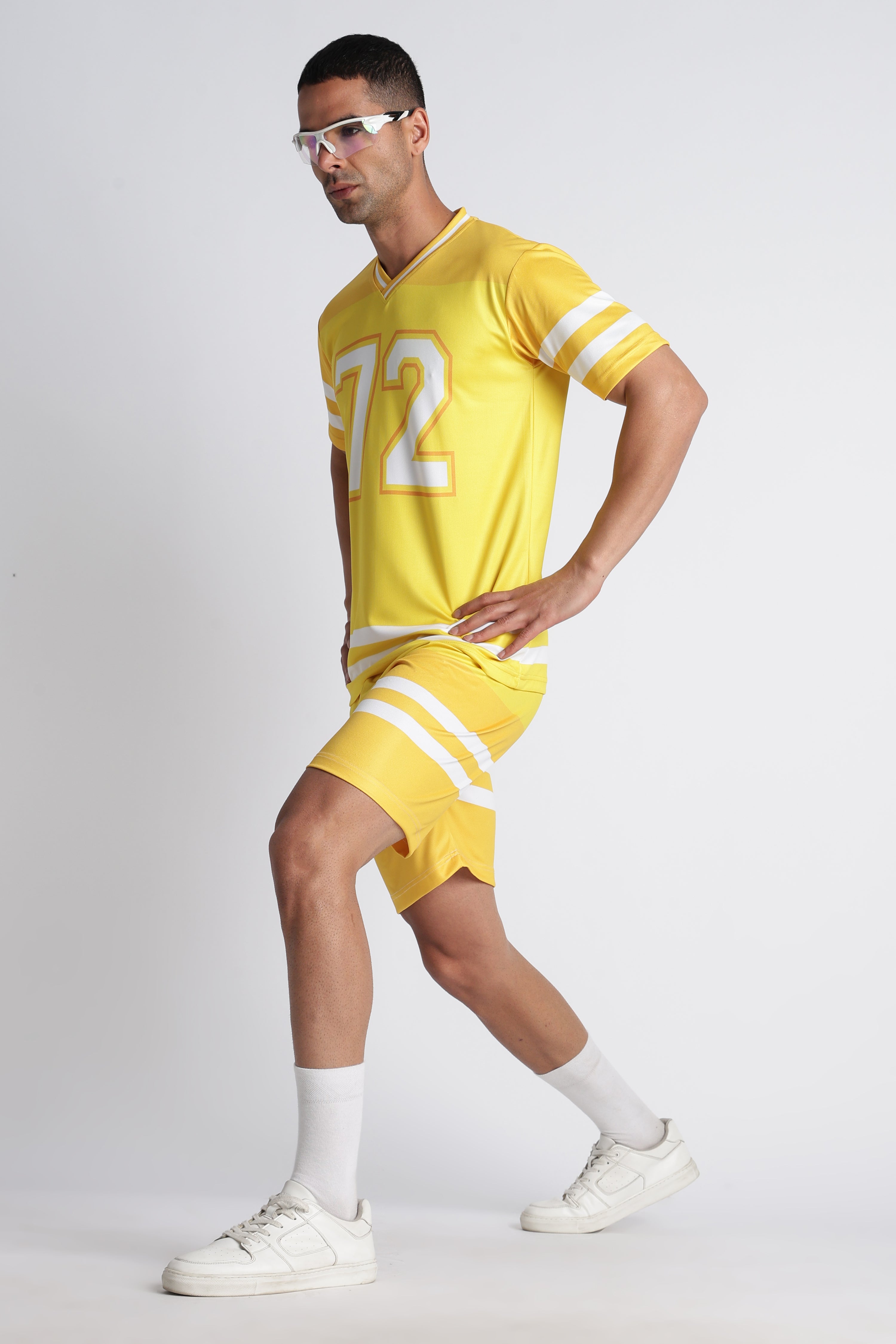 Men’s Yellow Retro Jersey & Shorts Set | V‑Neck Sportswear