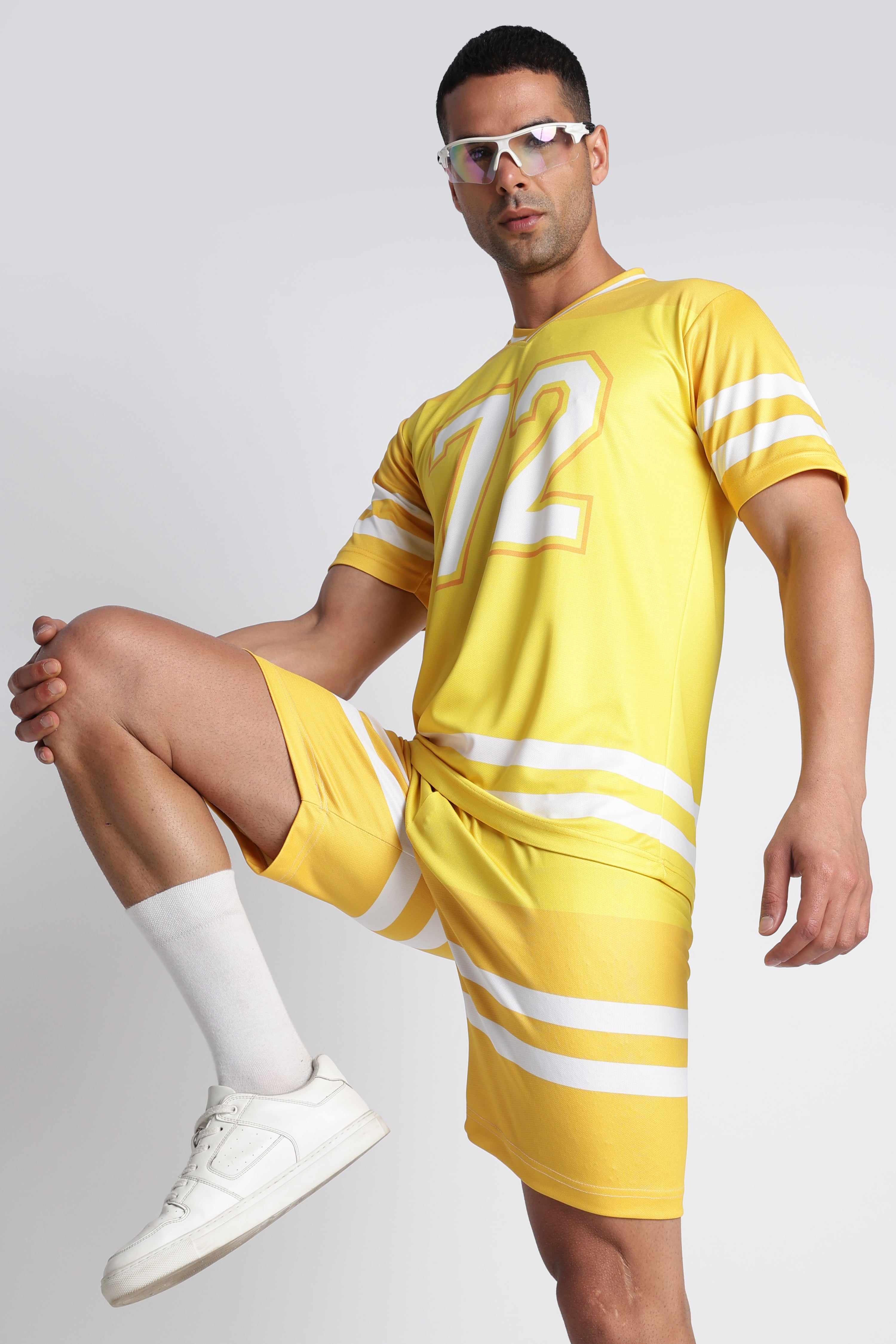 Men’s Yellow Retro Jersey & Shorts Set | V‑Neck Sportswear