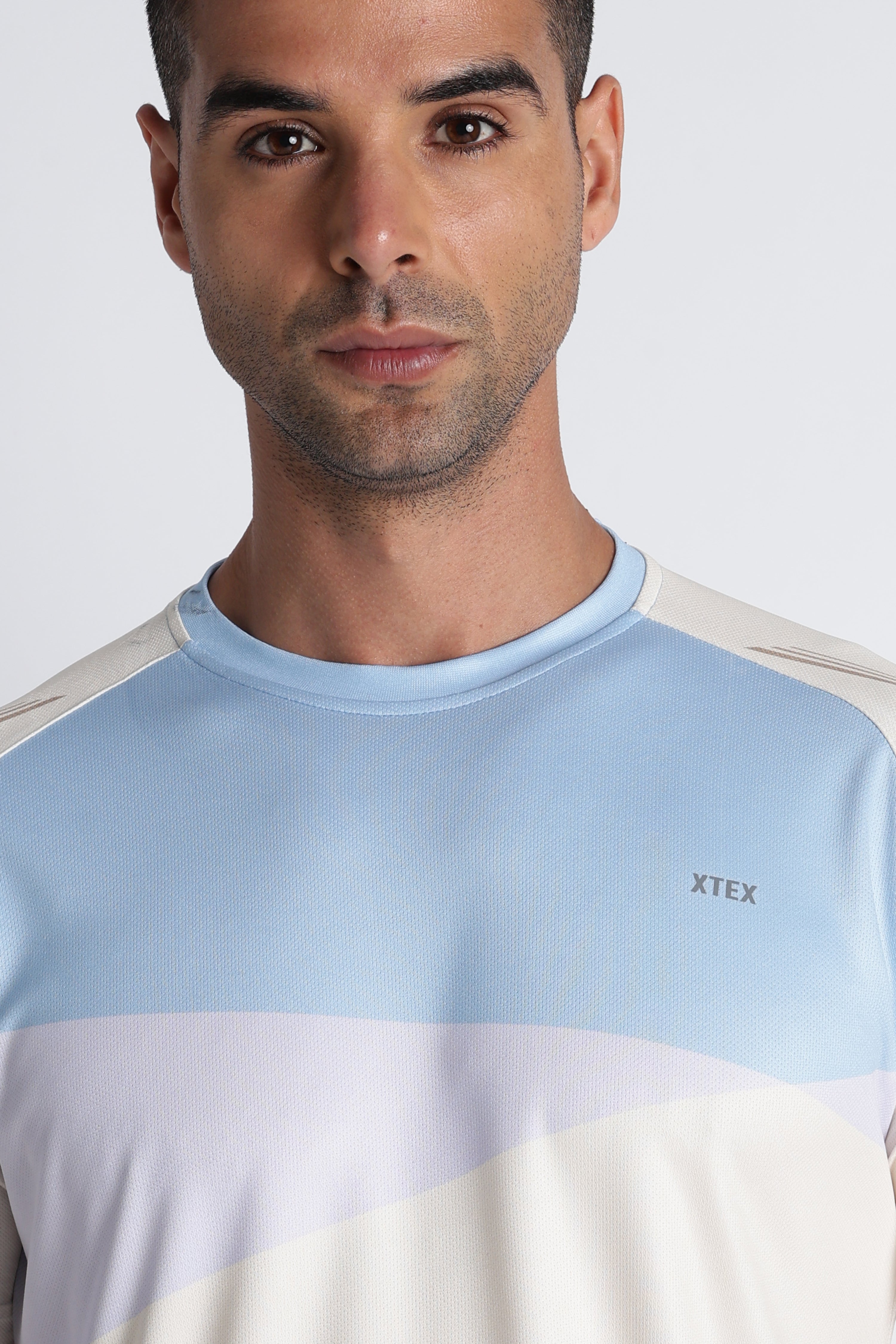 Men’s Light Blue Striped Athletic Tee | XTEX Performance Jersey