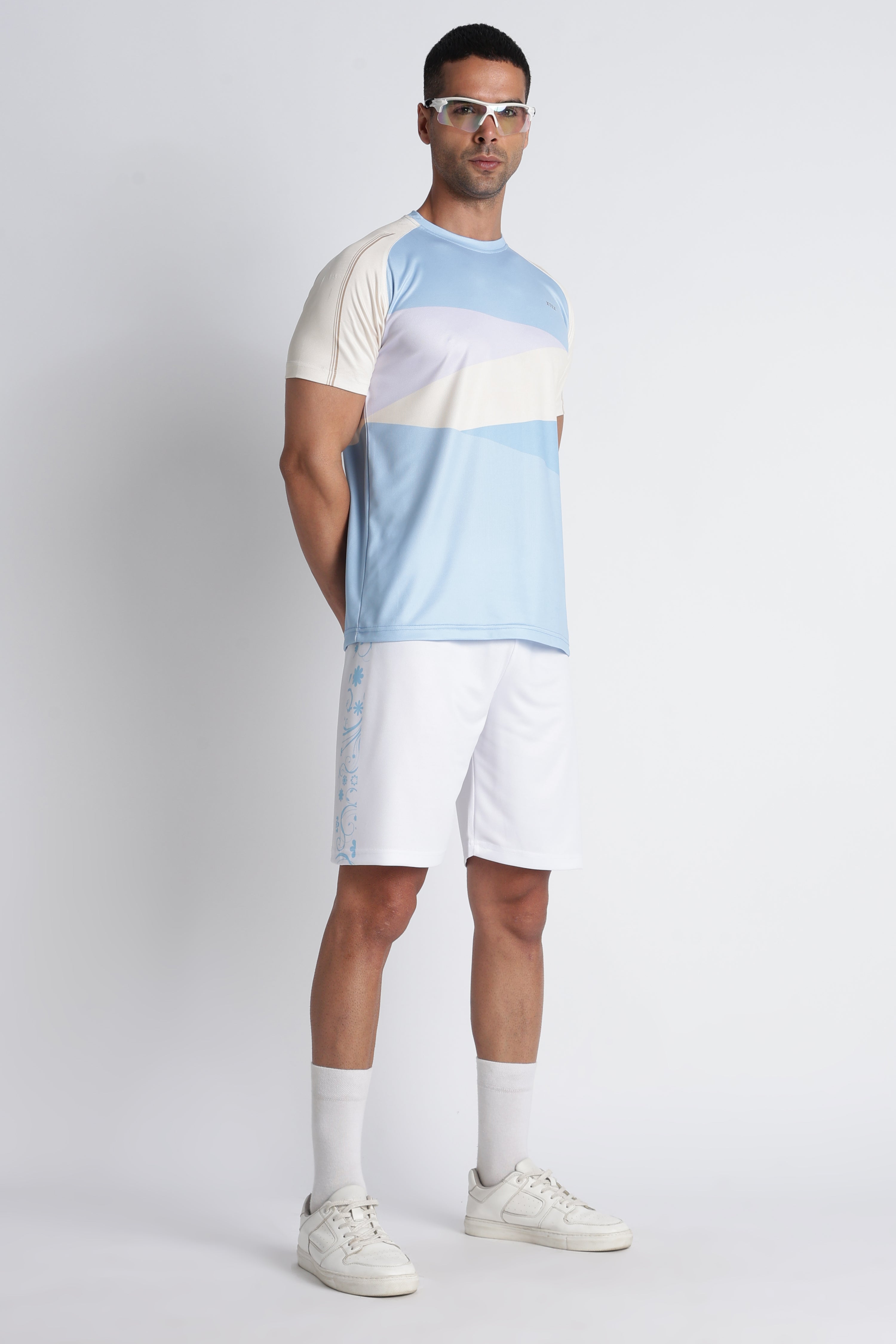Men’s Light Blue Striped Athletic Tee | XTEX Performance Jersey