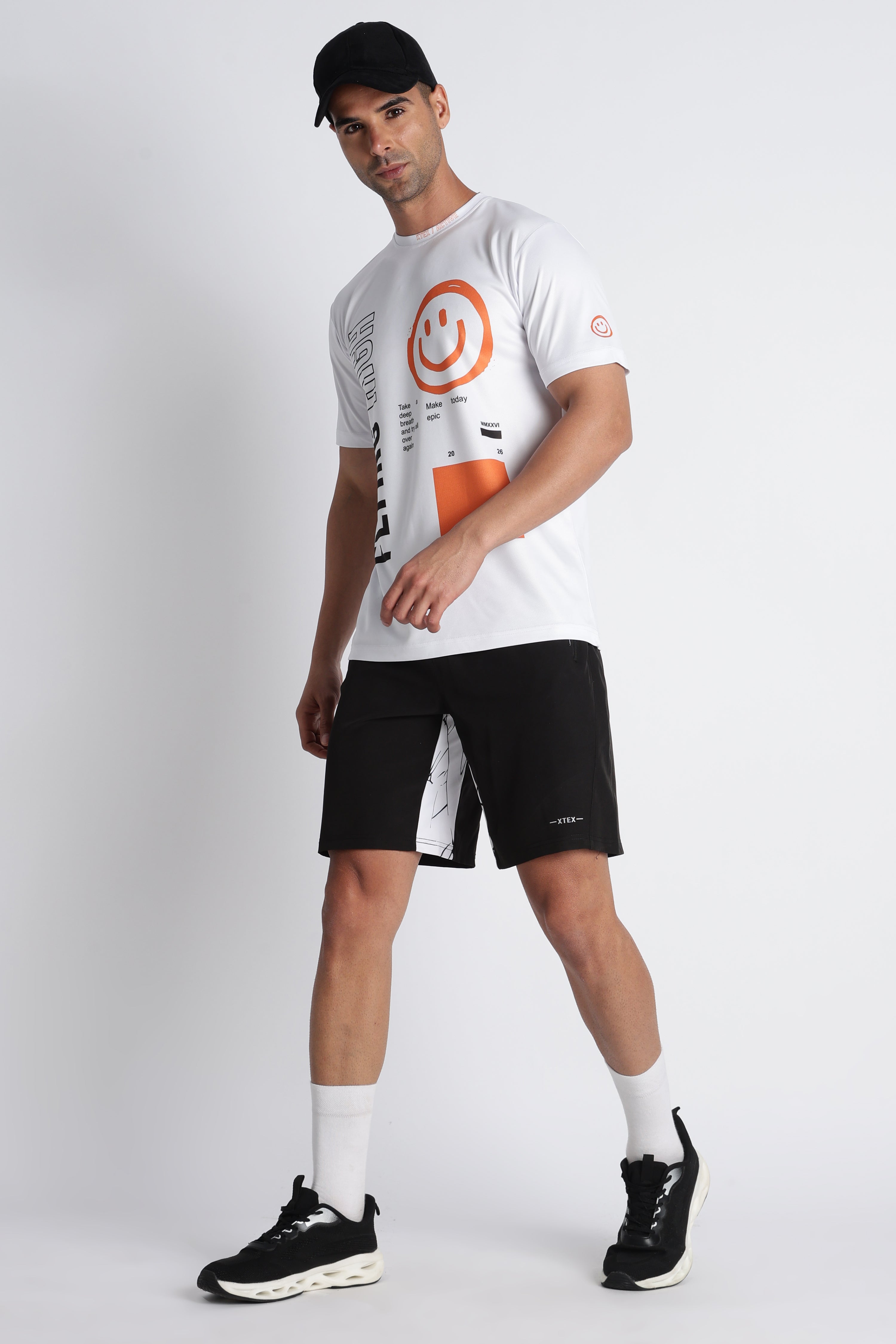 White Smiley Graphic Tee – Casual Active wear
