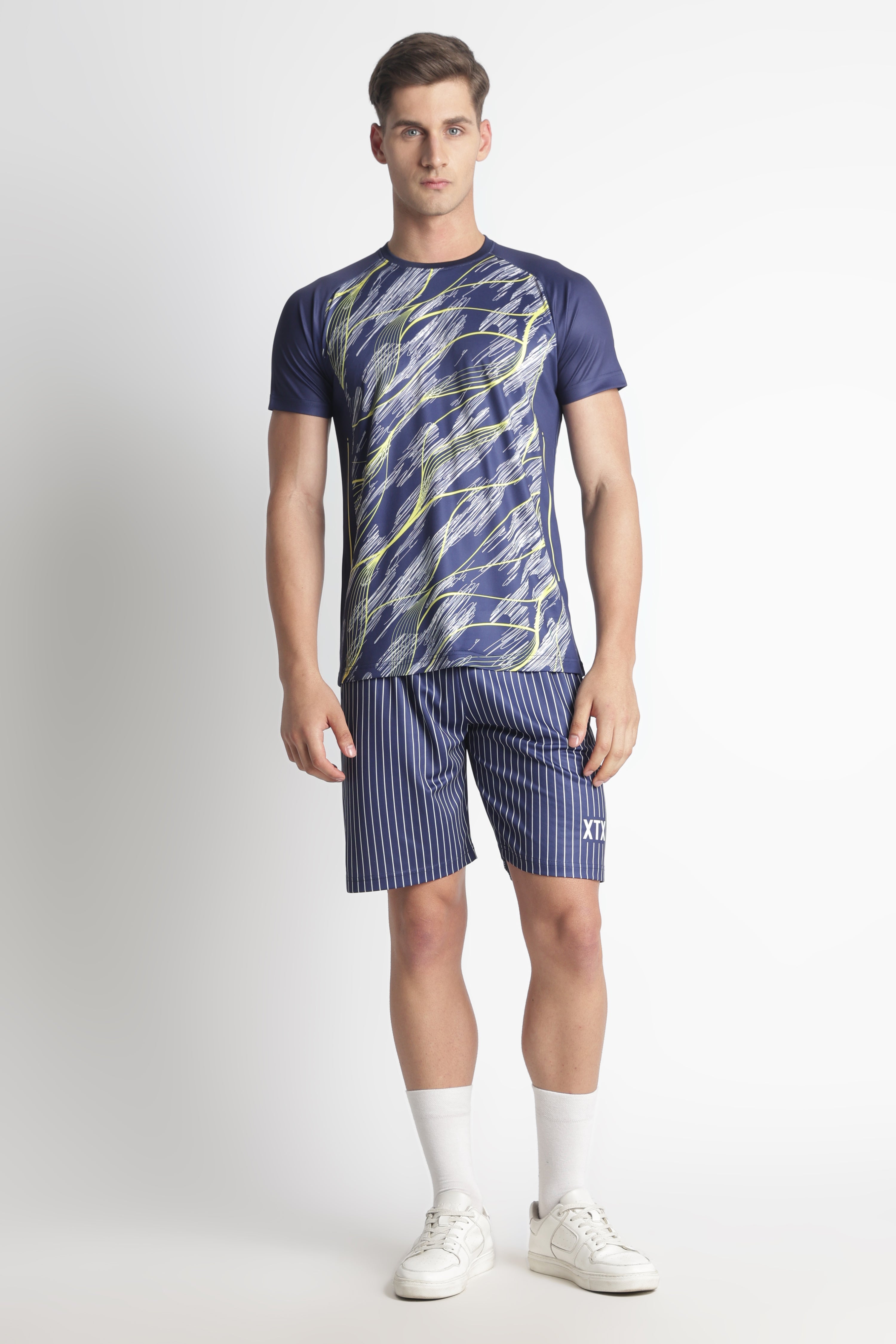 Navy Blue Abstract Graphic Jersey – Moisture-Wicking Performance Tee