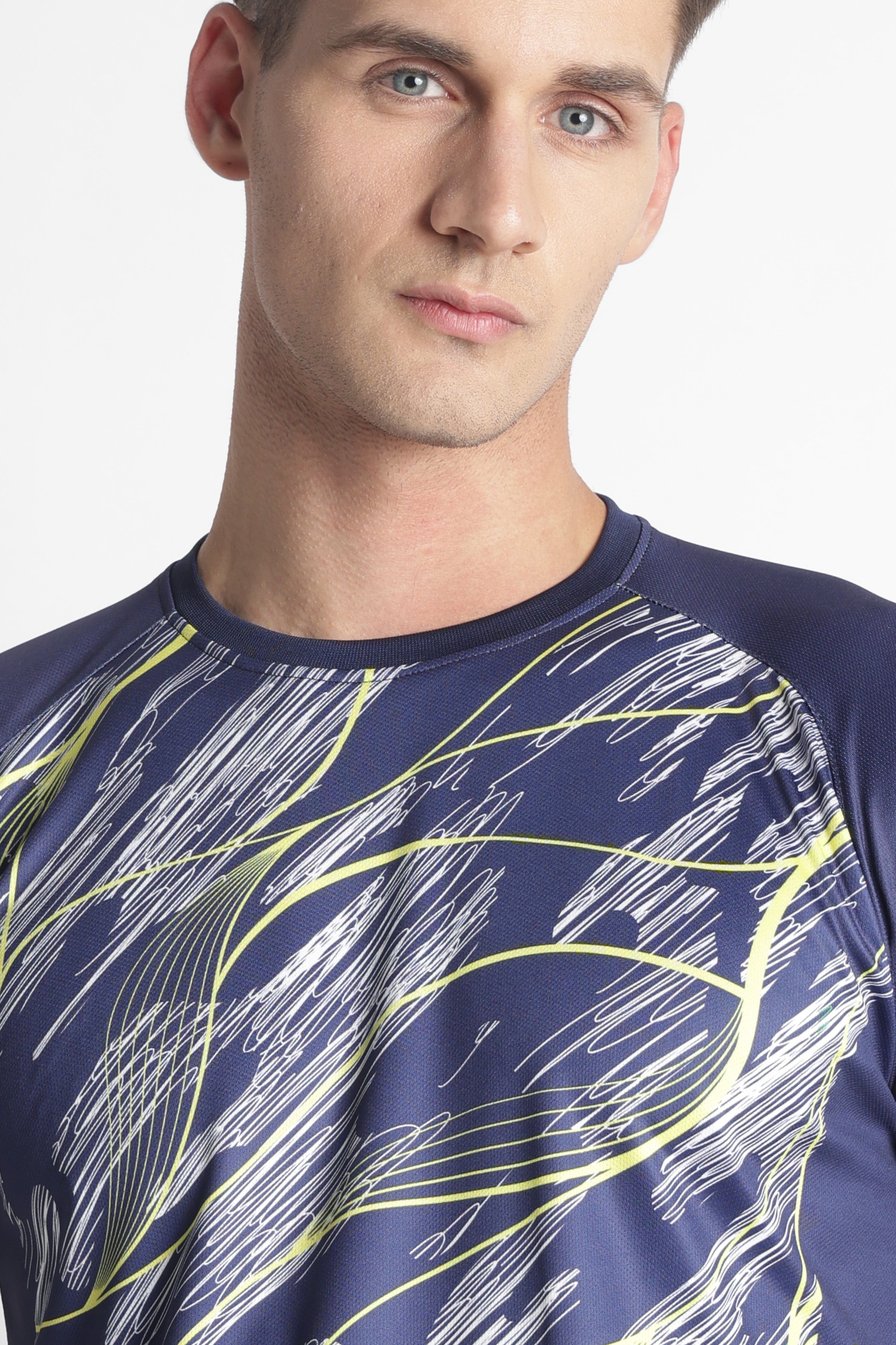 Navy Blue Abstract Graphic Jersey – Moisture-Wicking Performance Tee