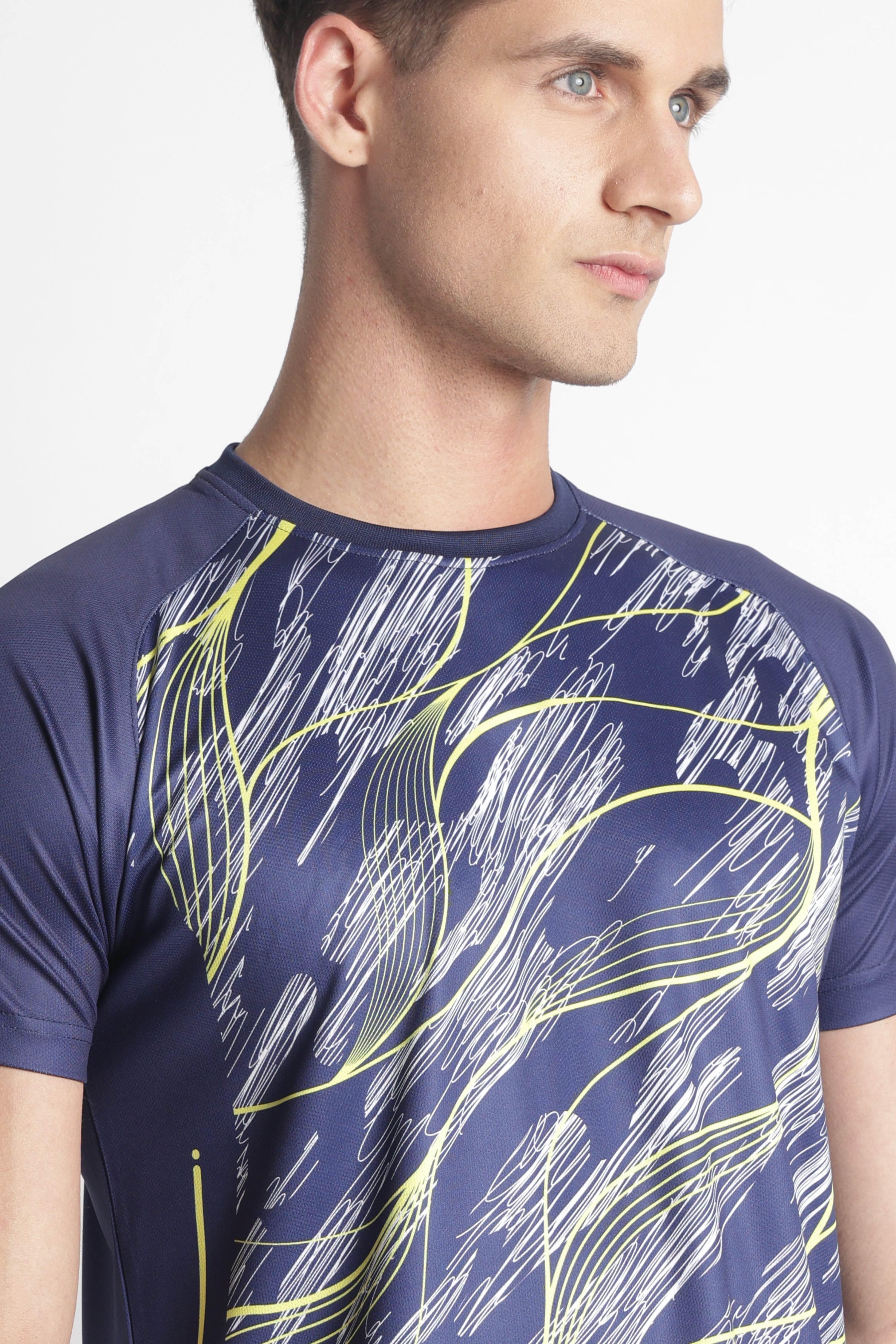 Navy Blue Abstract Graphic Jersey – Moisture-Wicking Performance Tee