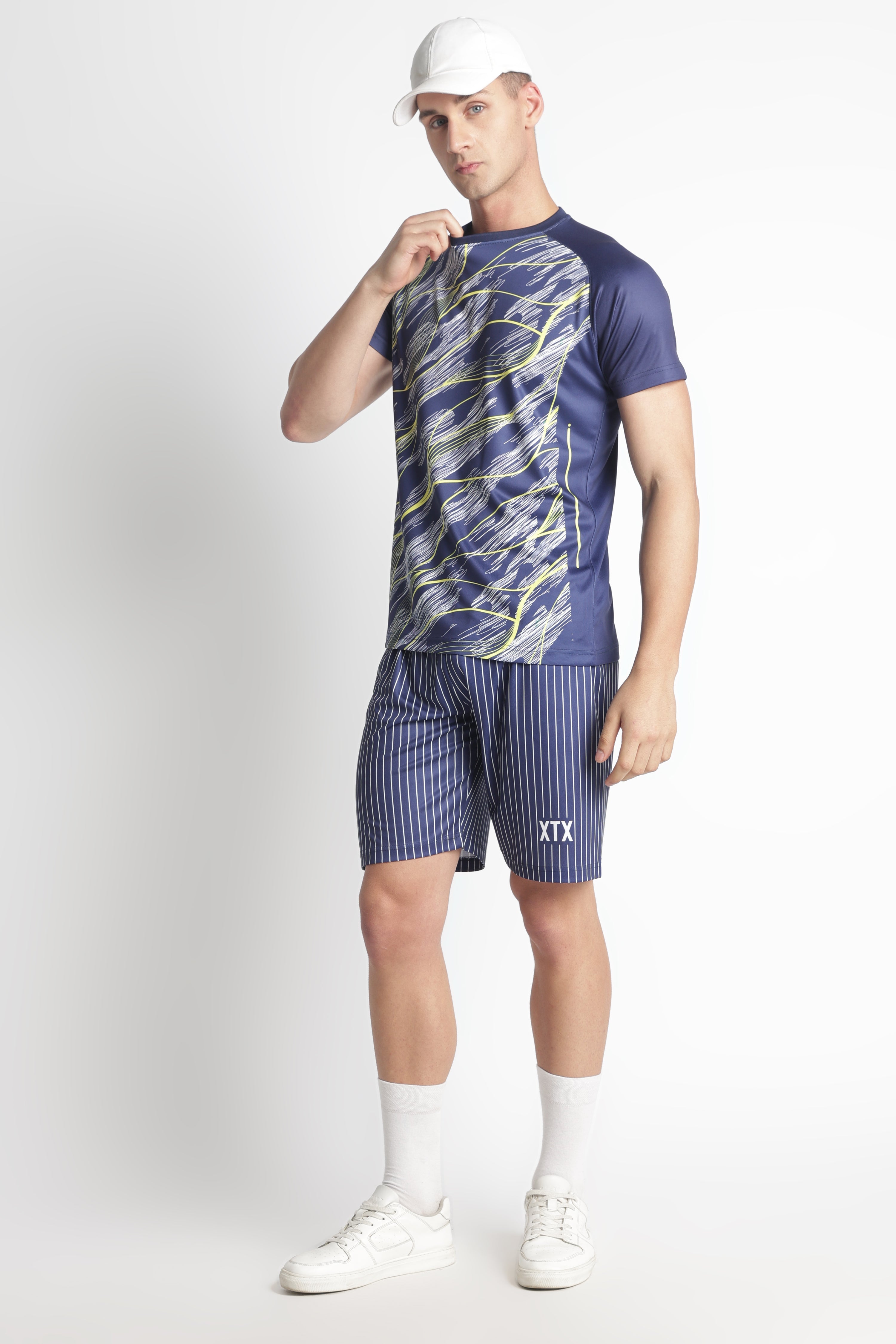 Navy Blue Abstract Graphic Jersey – Moisture-Wicking Performance Tee