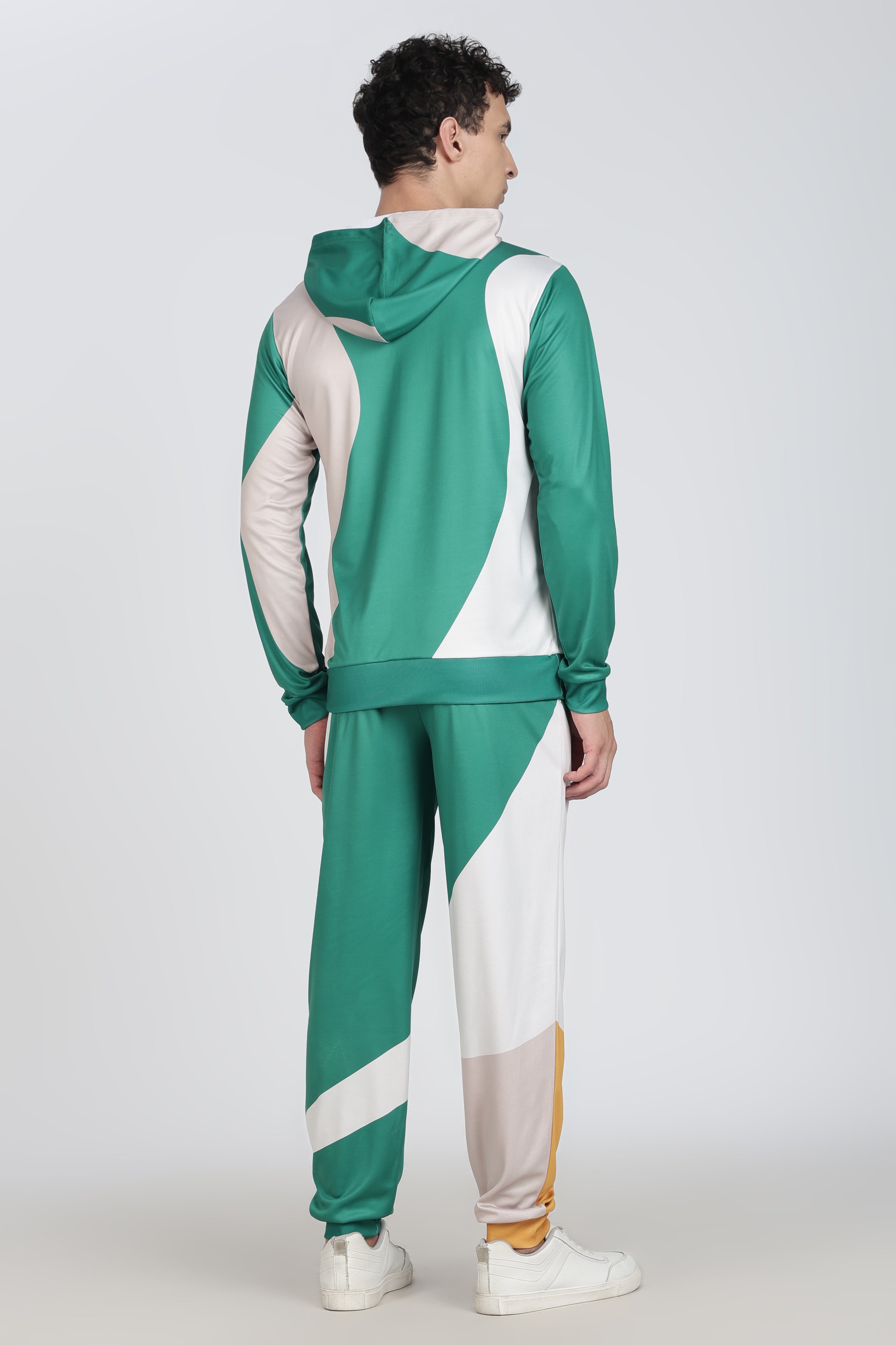 Green‑White Colorblock Hoodie Set – Moisture‑Wicking Active Wear