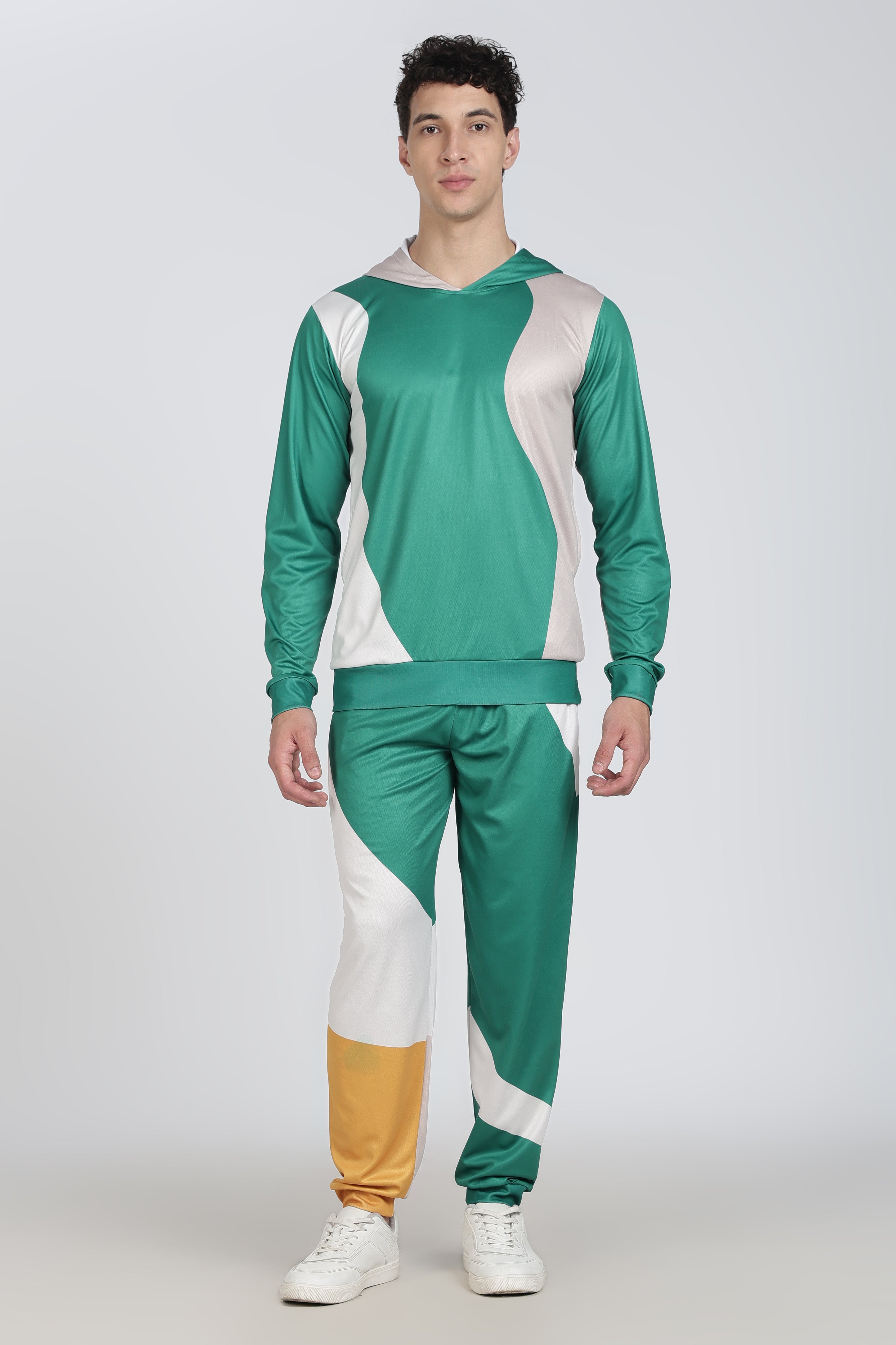 Green‑White Colorblock Hoodie Set – Moisture‑Wicking Active Wear
